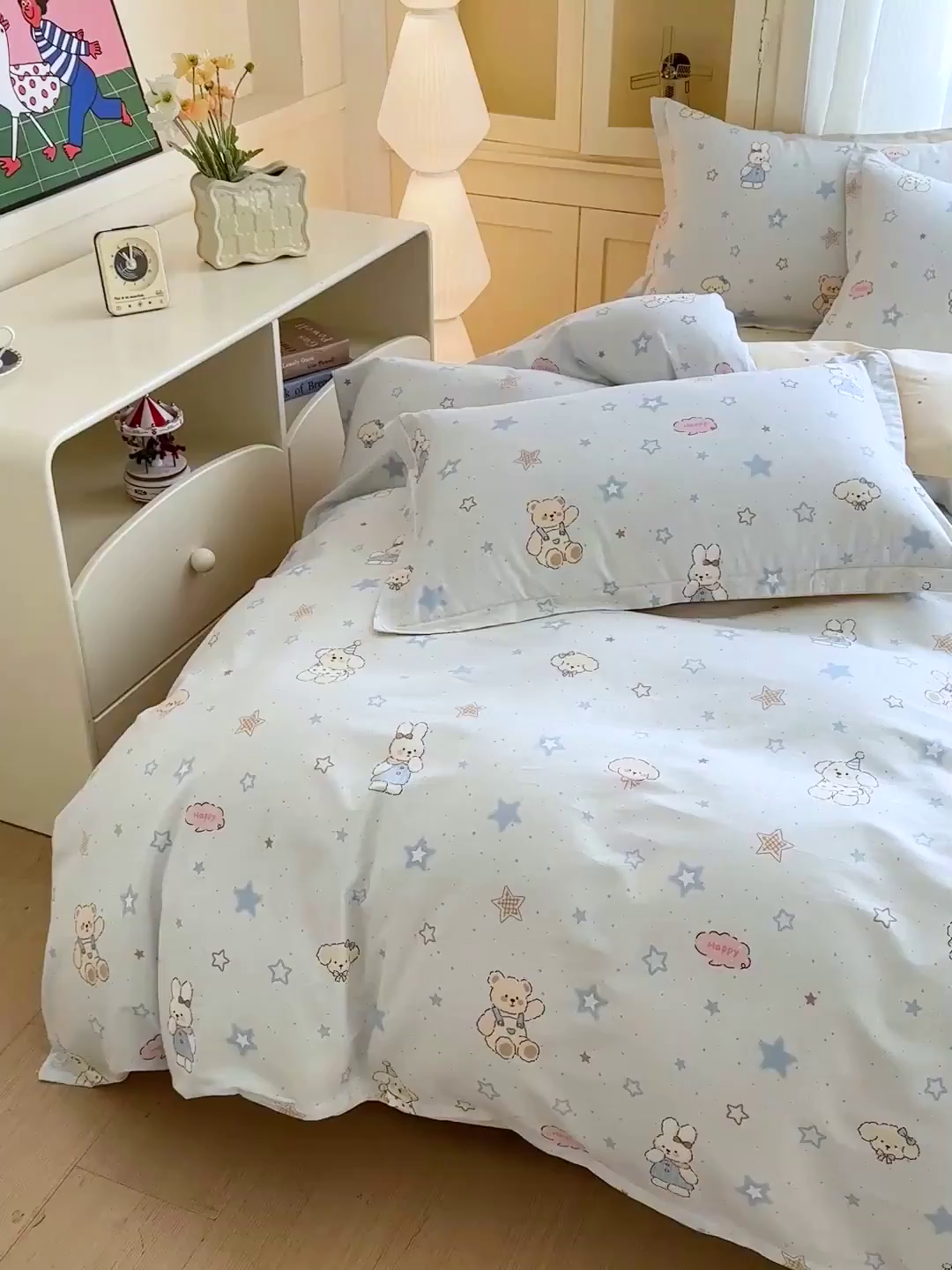 91家纺网 家纺一手货源 找家纺 春雨家居 2026新款全棉印花ins减龄可爱小清新单被套 星星童话园-兰