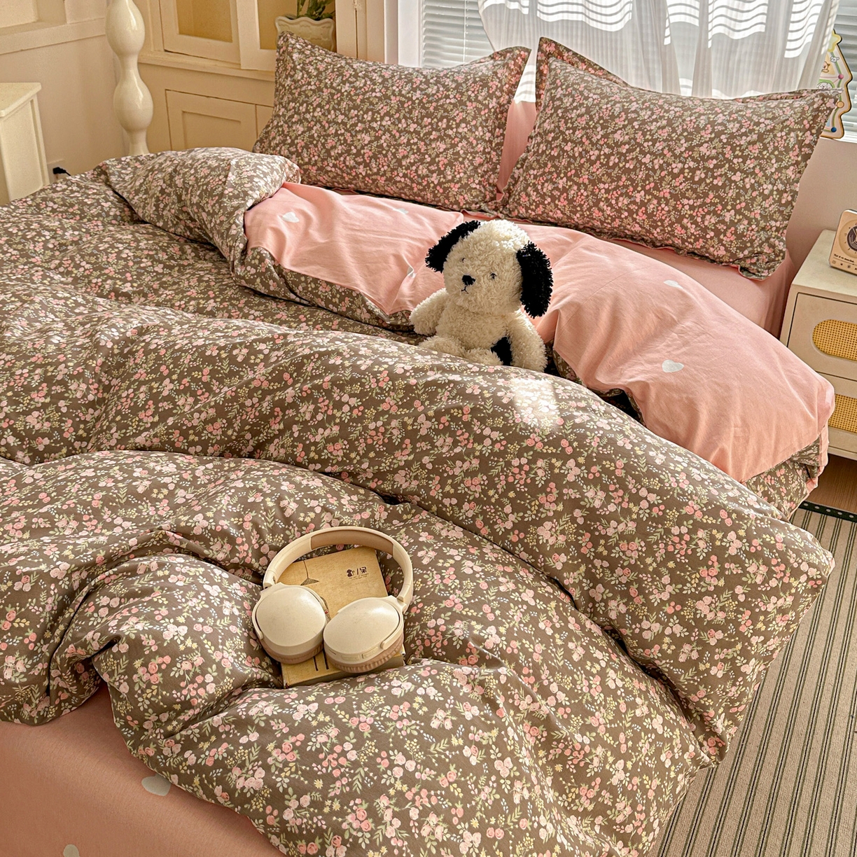 91家纺网 家纺一手货源 找家纺 春雨家居 2026新款全棉印花ins减龄可爱小清新单被套 玉海棠