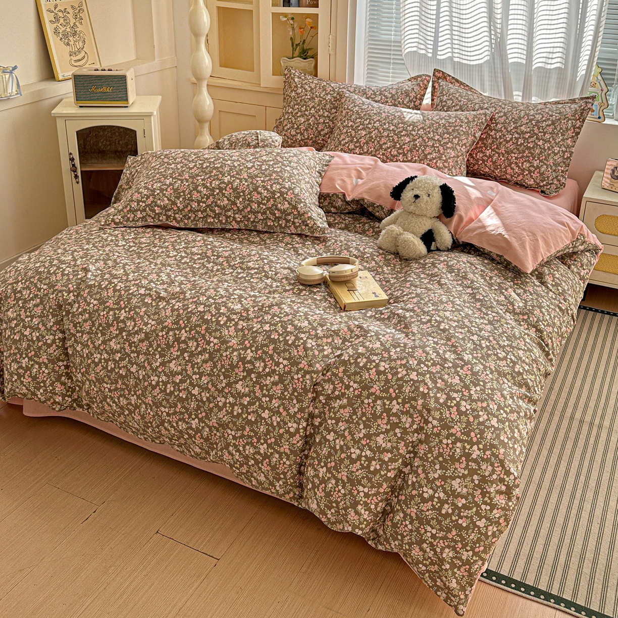 91家纺网 家纺一手货源 找家纺 春雨家居 2026新款全棉印花ins减龄可爱小清新单被套 玉海棠