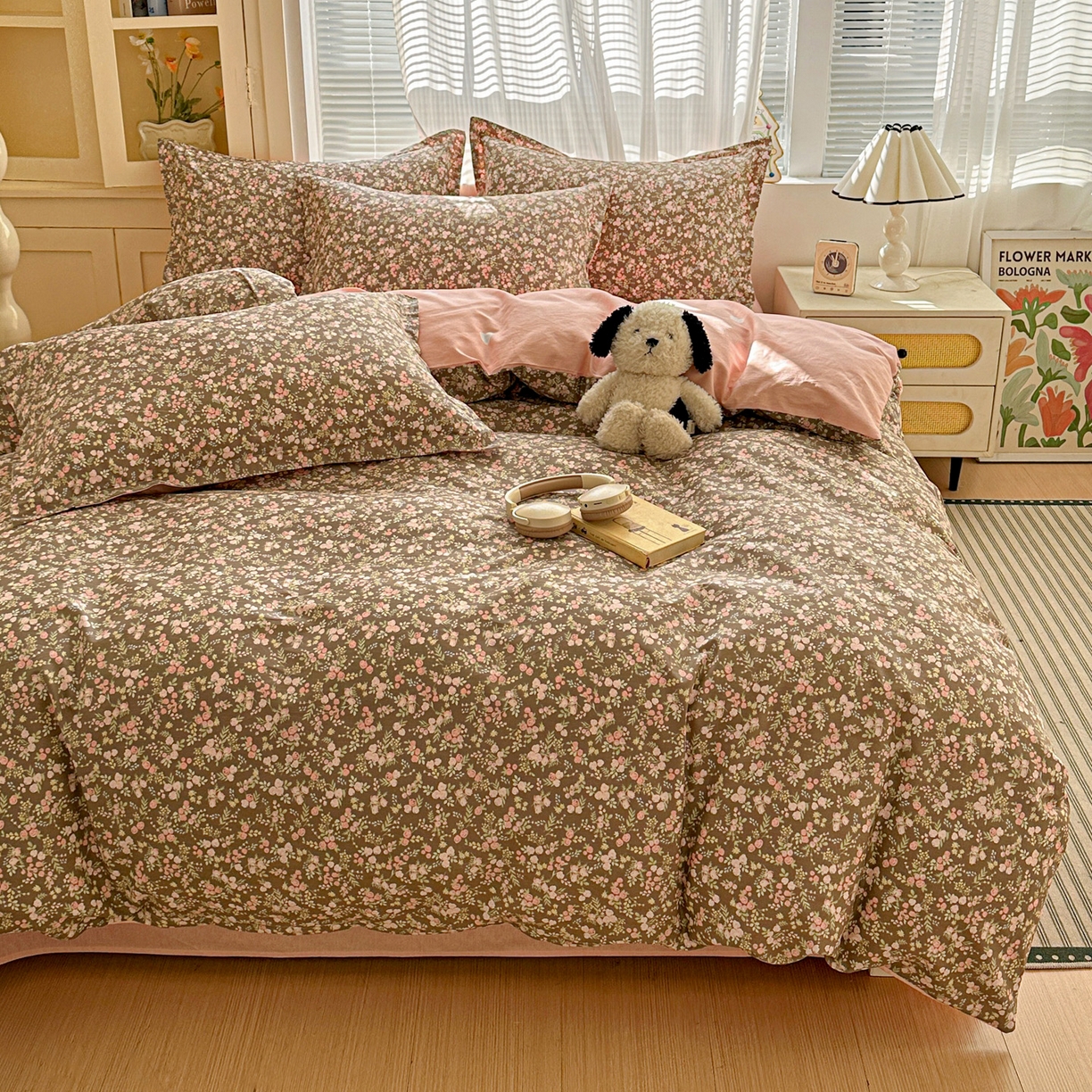 91家纺网 家纺一手货源 找家纺 春雨家居 2026新款全棉印花ins减龄可爱小清新单被套 玉海棠