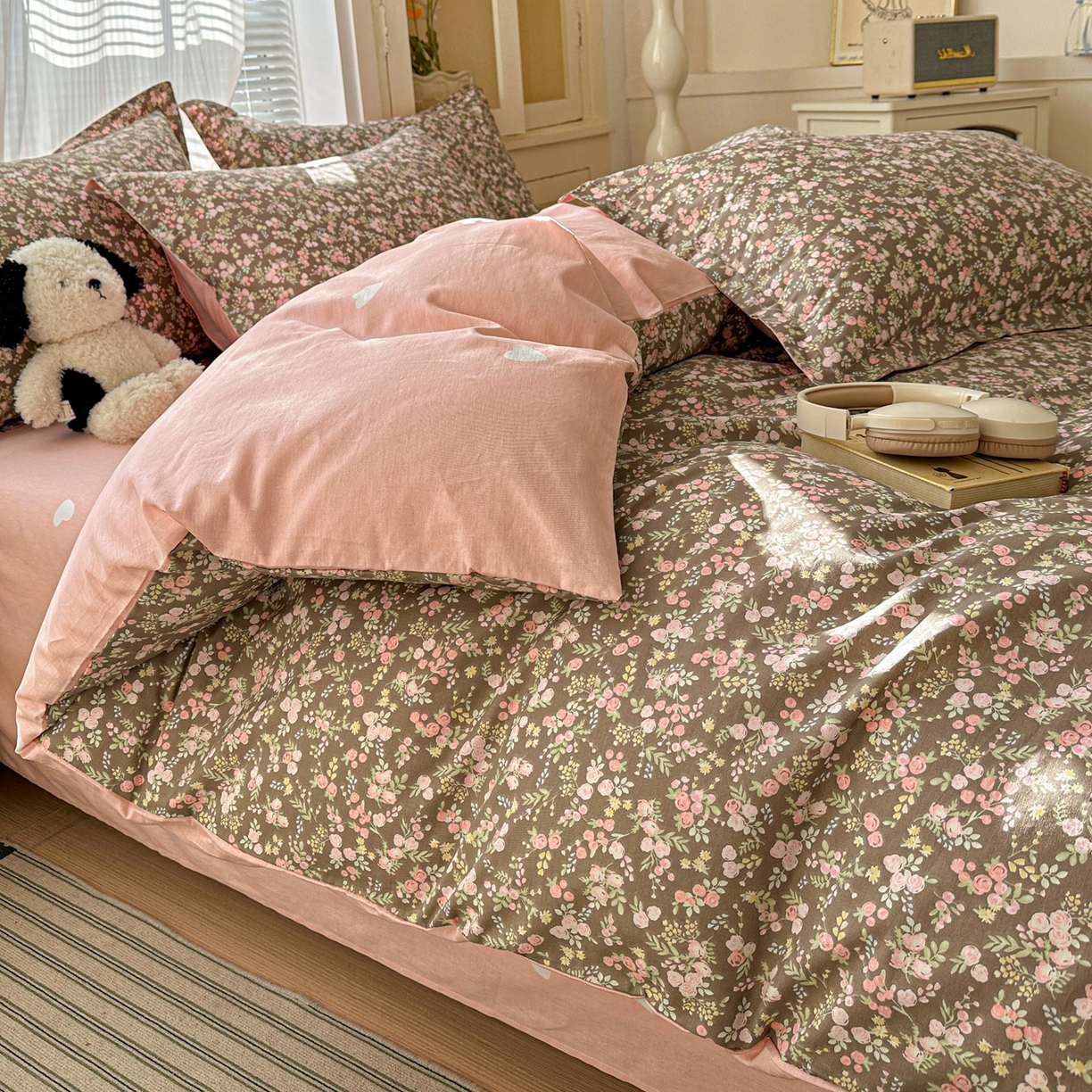 91家纺网 家纺一手货源 找家纺 春雨家居 2026新款全棉印花ins减龄可爱小清新单被套 玉海棠