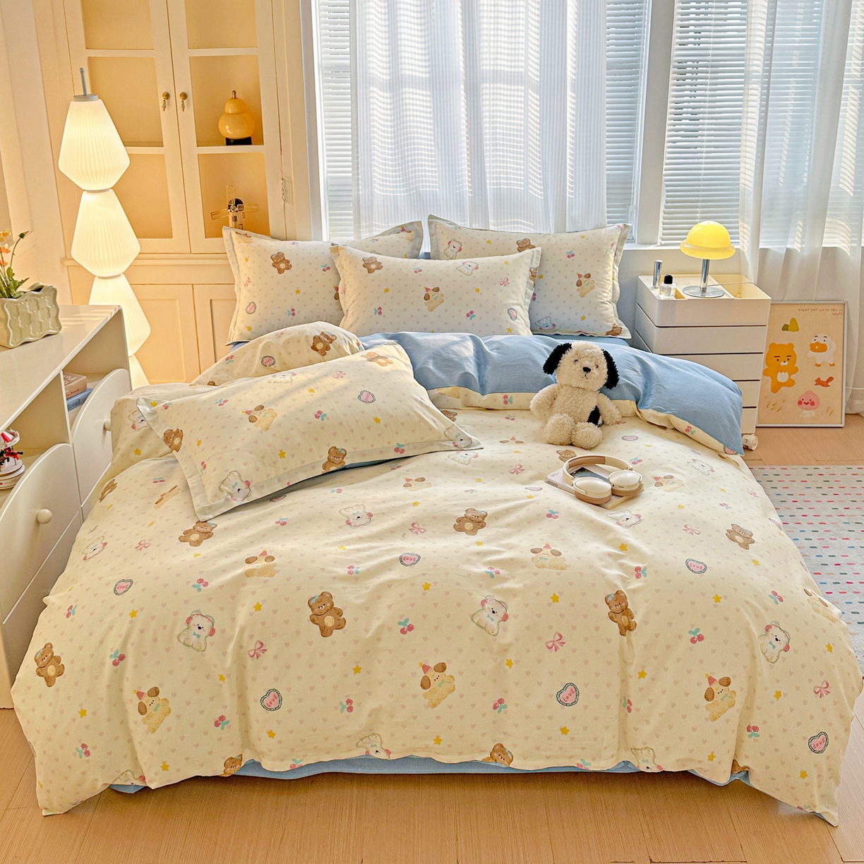 91家纺网 家纺一手货源 找家纺 春雨家居 2026新款全棉印花ins减龄可爱小清新单被套 芋泥小狗