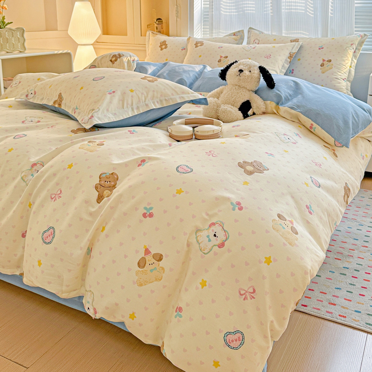 91家纺网 家纺一手货源 找家纺 春雨家居 2026新款全棉印花ins减龄可爱小清新单被套 芋泥小狗