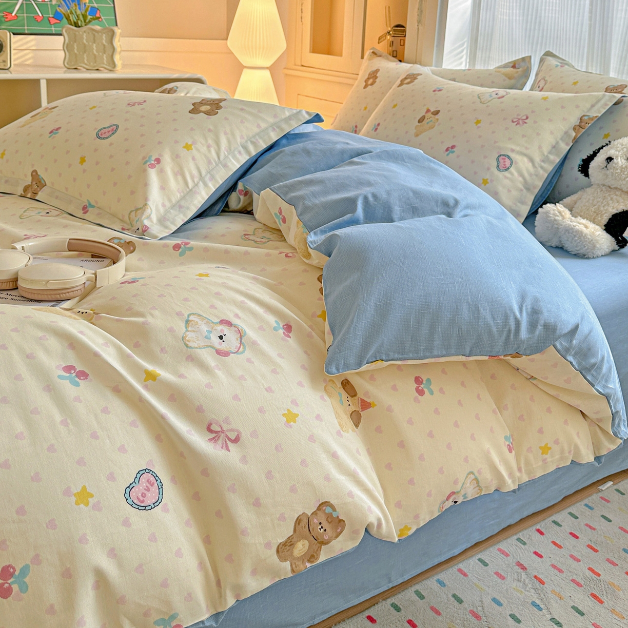 91家纺网 家纺一手货源 找家纺 春雨家居 2026新款全棉印花ins减龄可爱小清新单被套 芋泥小狗