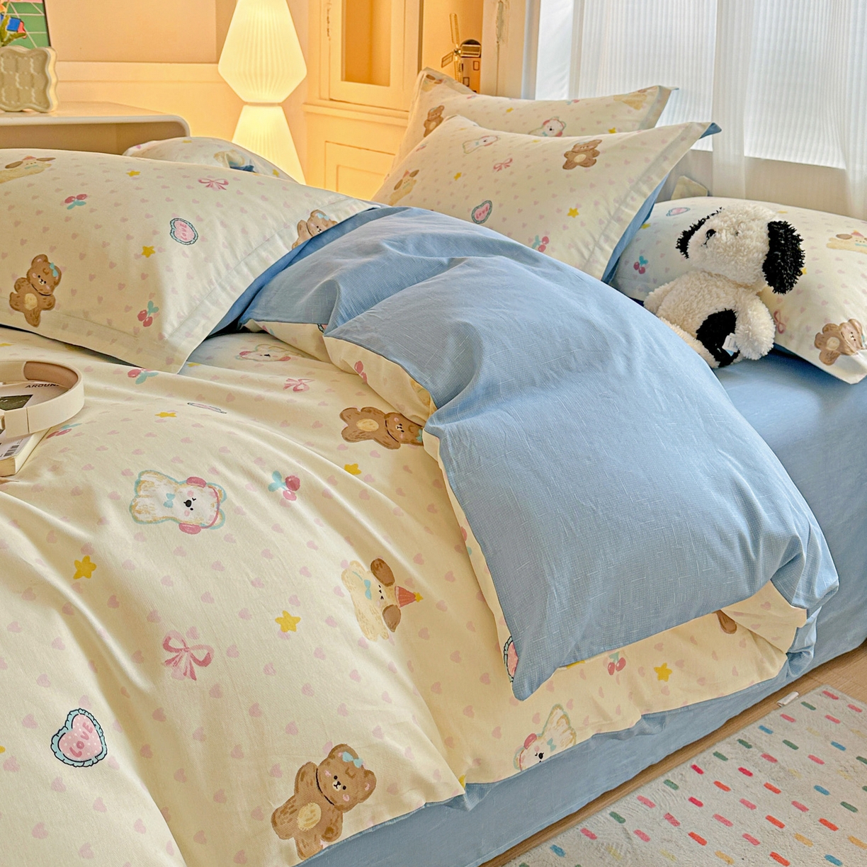 91家纺网 家纺一手货源 找家纺 春雨家居 2026新款全棉印花ins减龄可爱小清新单被套 芋泥小狗