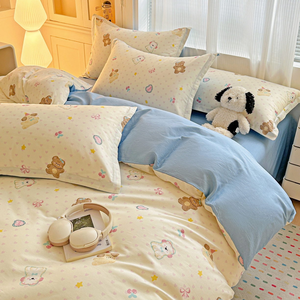 91家纺网 家纺一手货源 找家纺 春雨家居 2026新款全棉印花ins减龄可爱小清新单被套 芋泥小狗