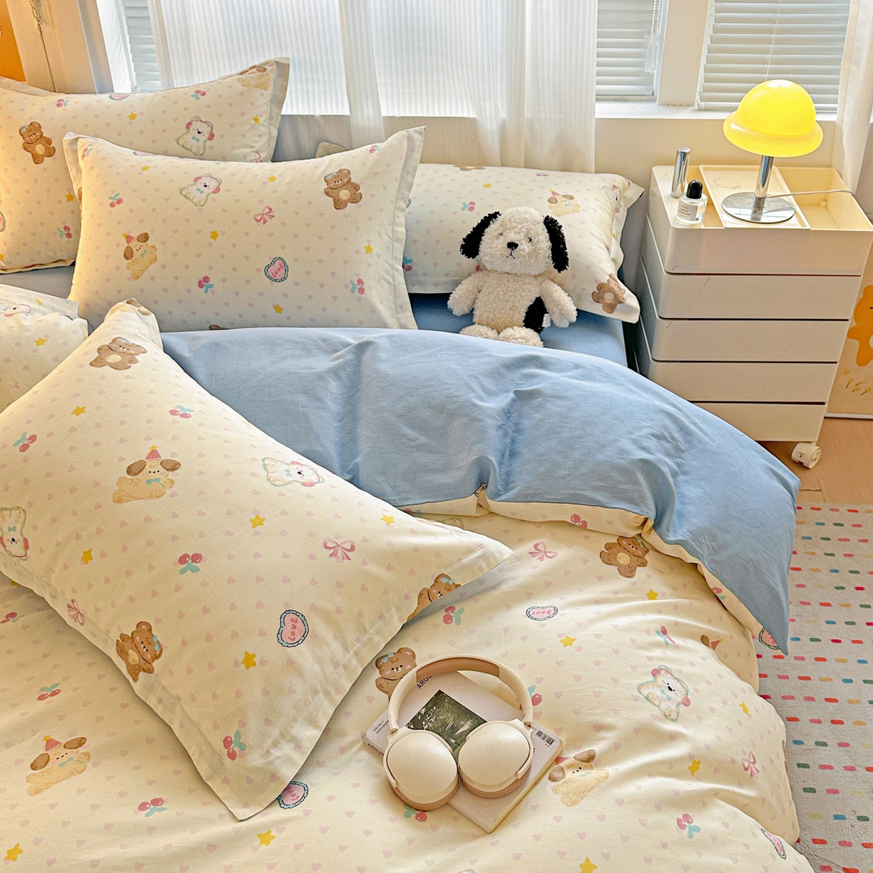 91家纺网 家纺一手货源 找家纺 春雨家居 2026新款全棉印花ins减龄可爱小清新单被套 芋泥小狗