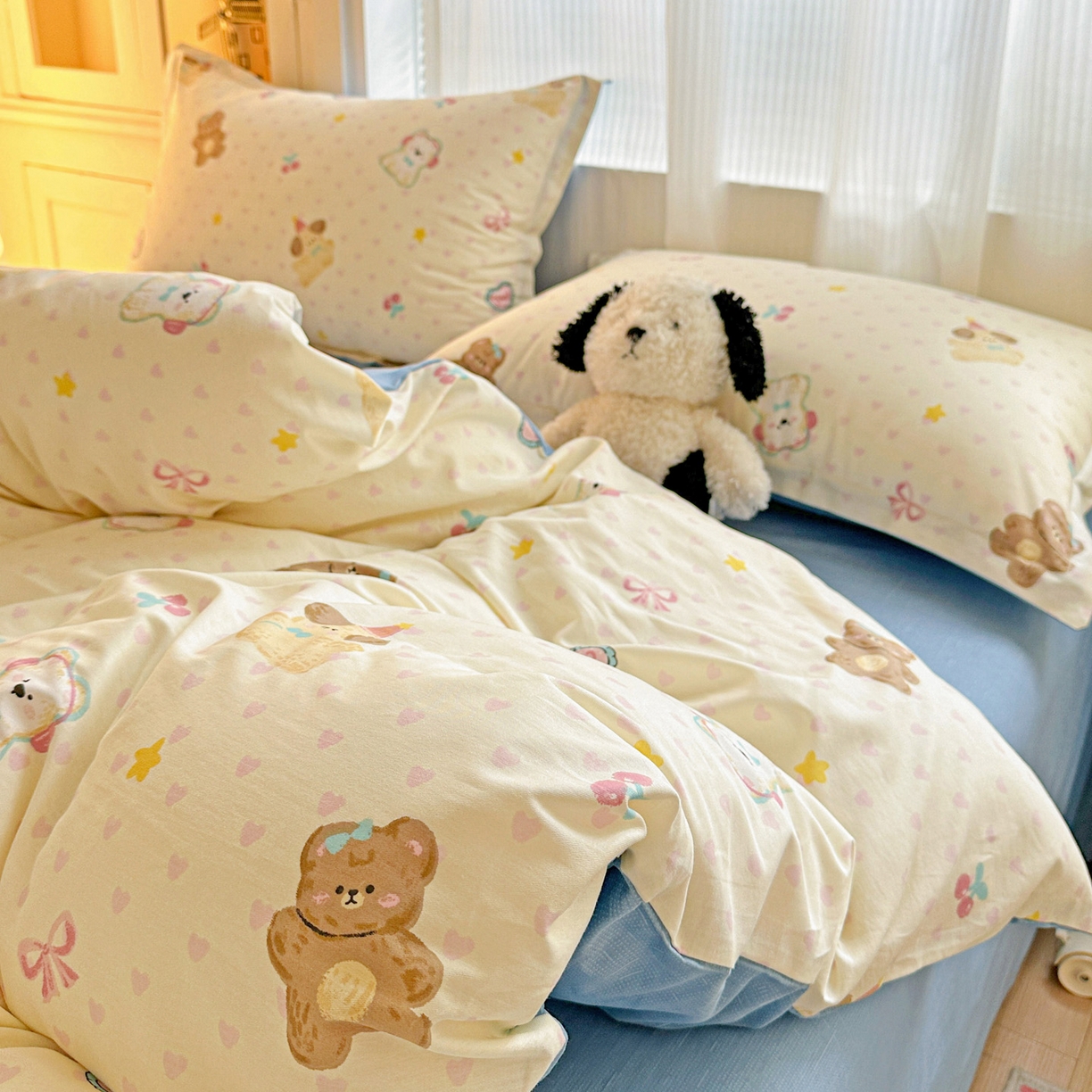 91家纺网 家纺一手货源 找家纺 春雨家居 2026新款全棉印花ins减龄可爱小清新单被套 芋泥小狗