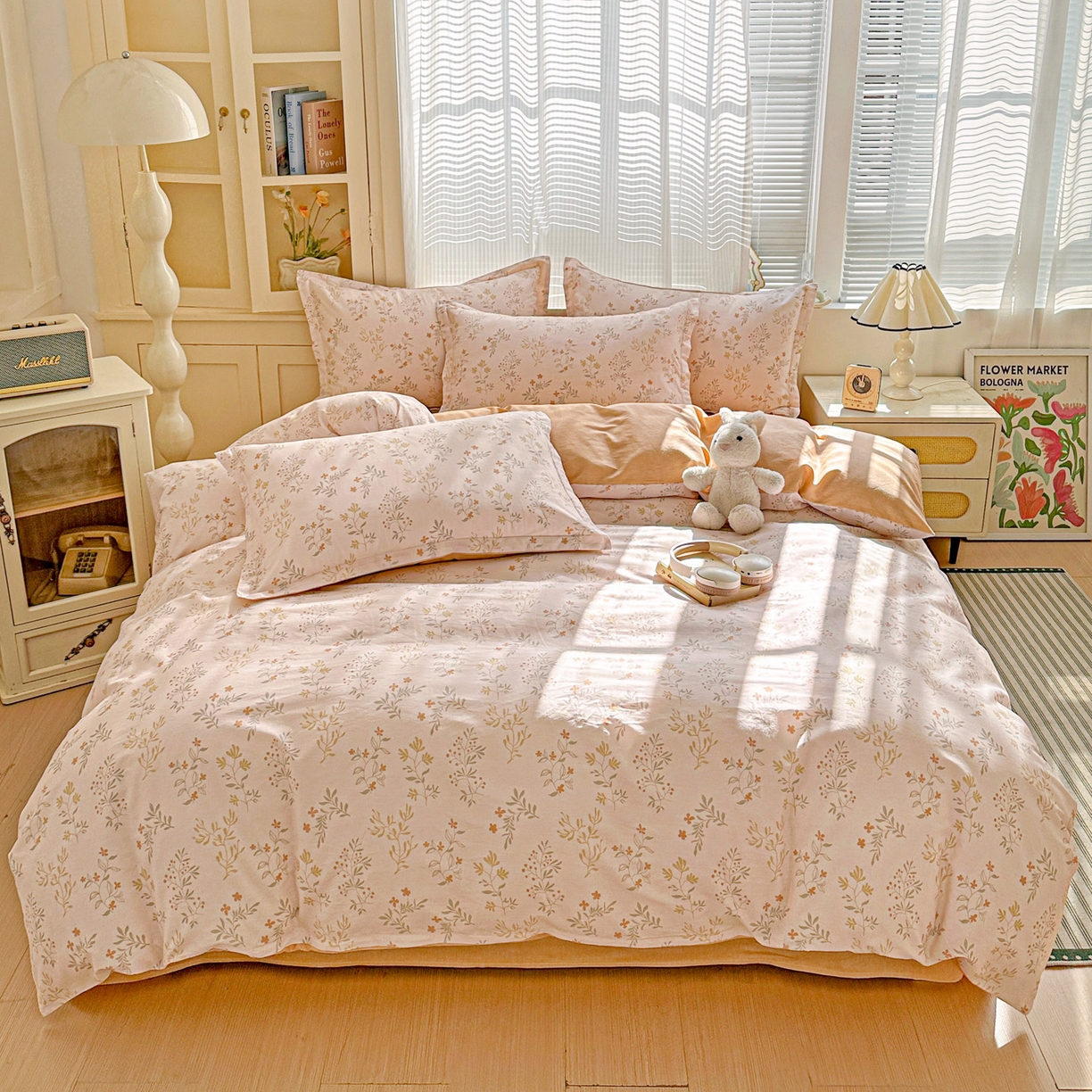 91家纺网 家纺一手货源 找家纺 春雨家居 2026新款全棉印花ins减龄可爱小清新单被套 醉梦惜花