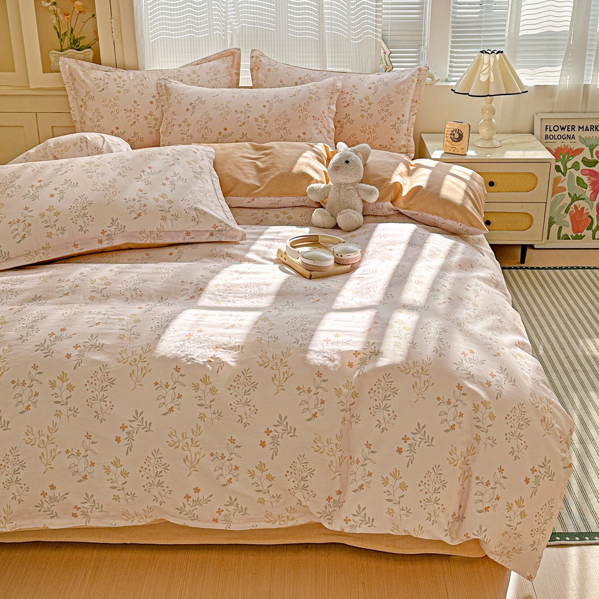 91家纺网 家纺一手货源 找家纺 春雨家居 2026新款全棉印花ins减龄可爱小清新单被套 醉梦惜花