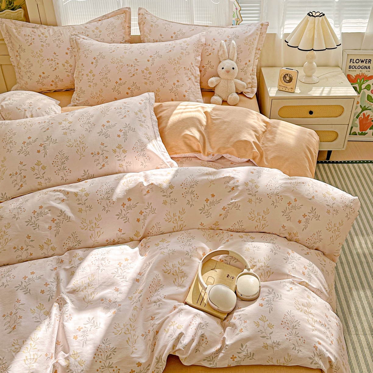 91家纺网 家纺一手货源 找家纺 春雨家居 2026新款全棉印花ins减龄可爱小清新单被套 醉梦惜花