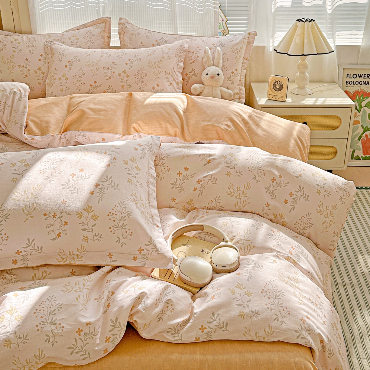 91家纺网 家纺一手货源 找家纺 春雨家居 2026新款全棉印花ins减龄可爱小清新单被套 醉梦惜花