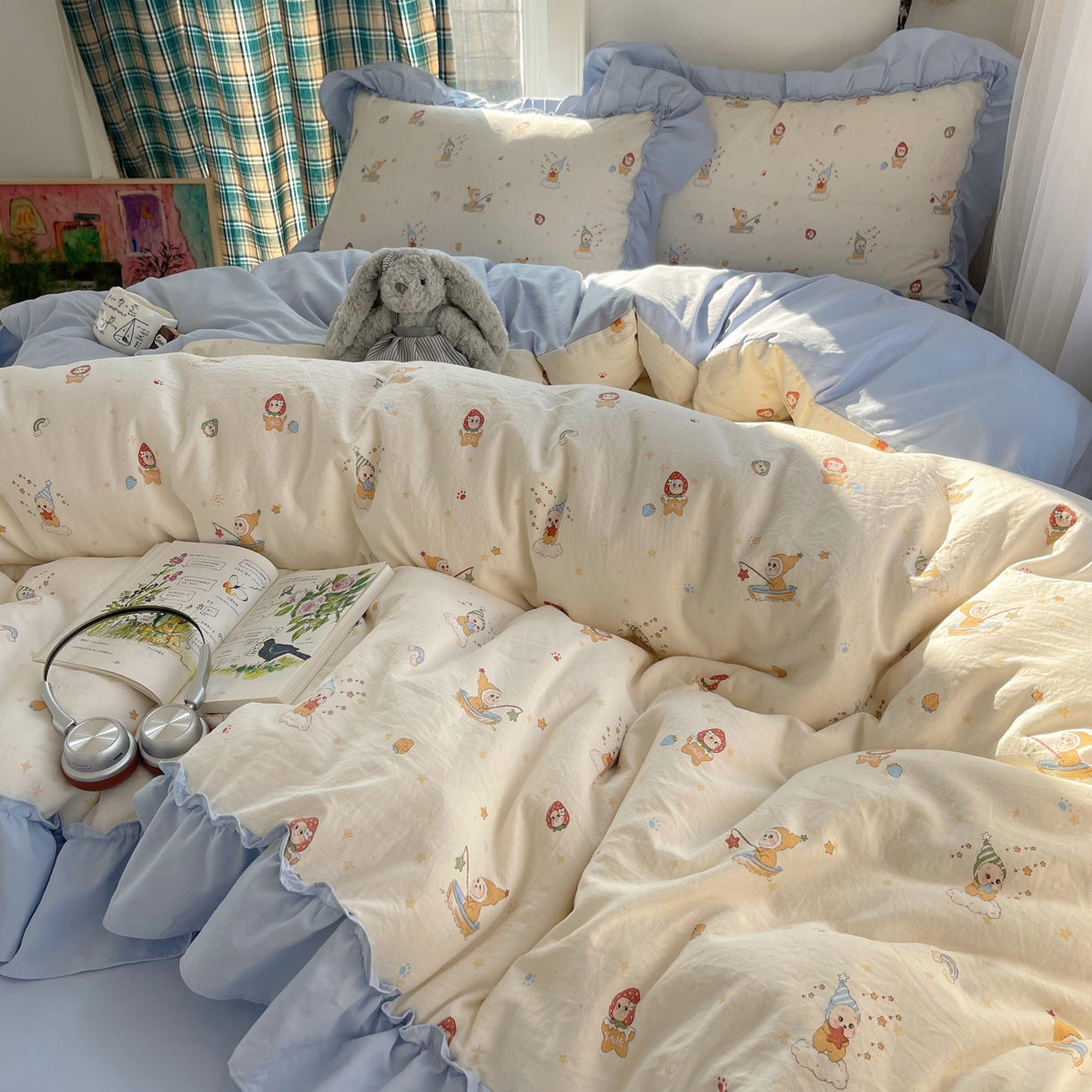 91家纺网 家纺一手货源 找家纺 （总）凯洛奇 2026新款A类仿棉四件套古法水洗棉法式工艺花边套件（提供买家秀）