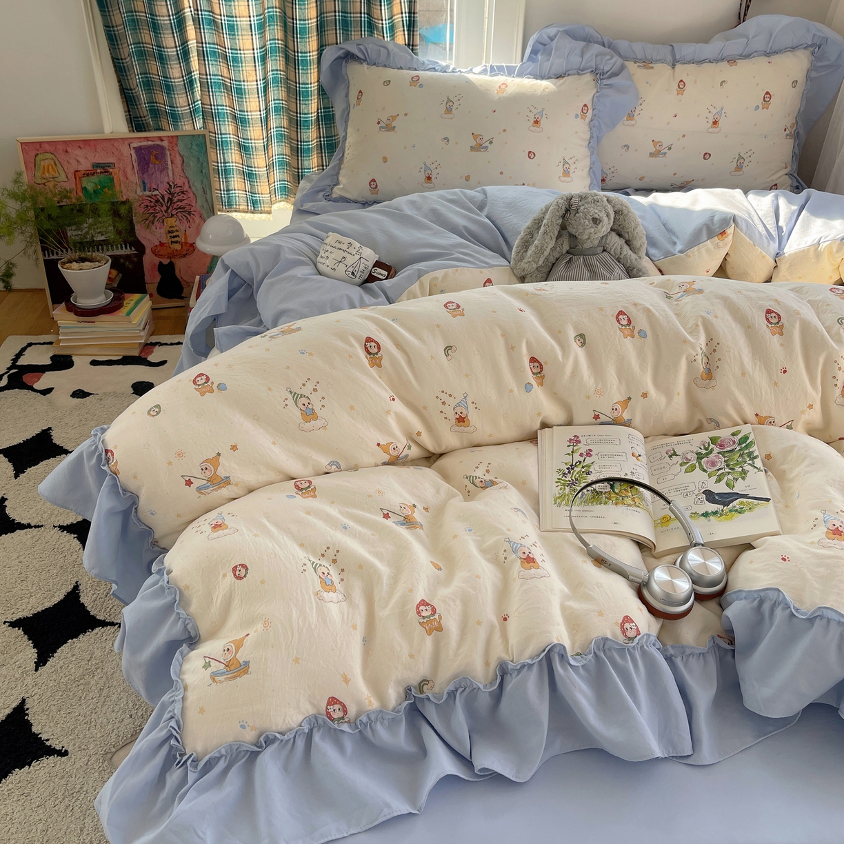 91家纺网 家纺一手货源 找家纺 （总）凯洛奇 2026新款A类仿棉四件套古法水洗棉法式工艺花边套件（提供买家秀）