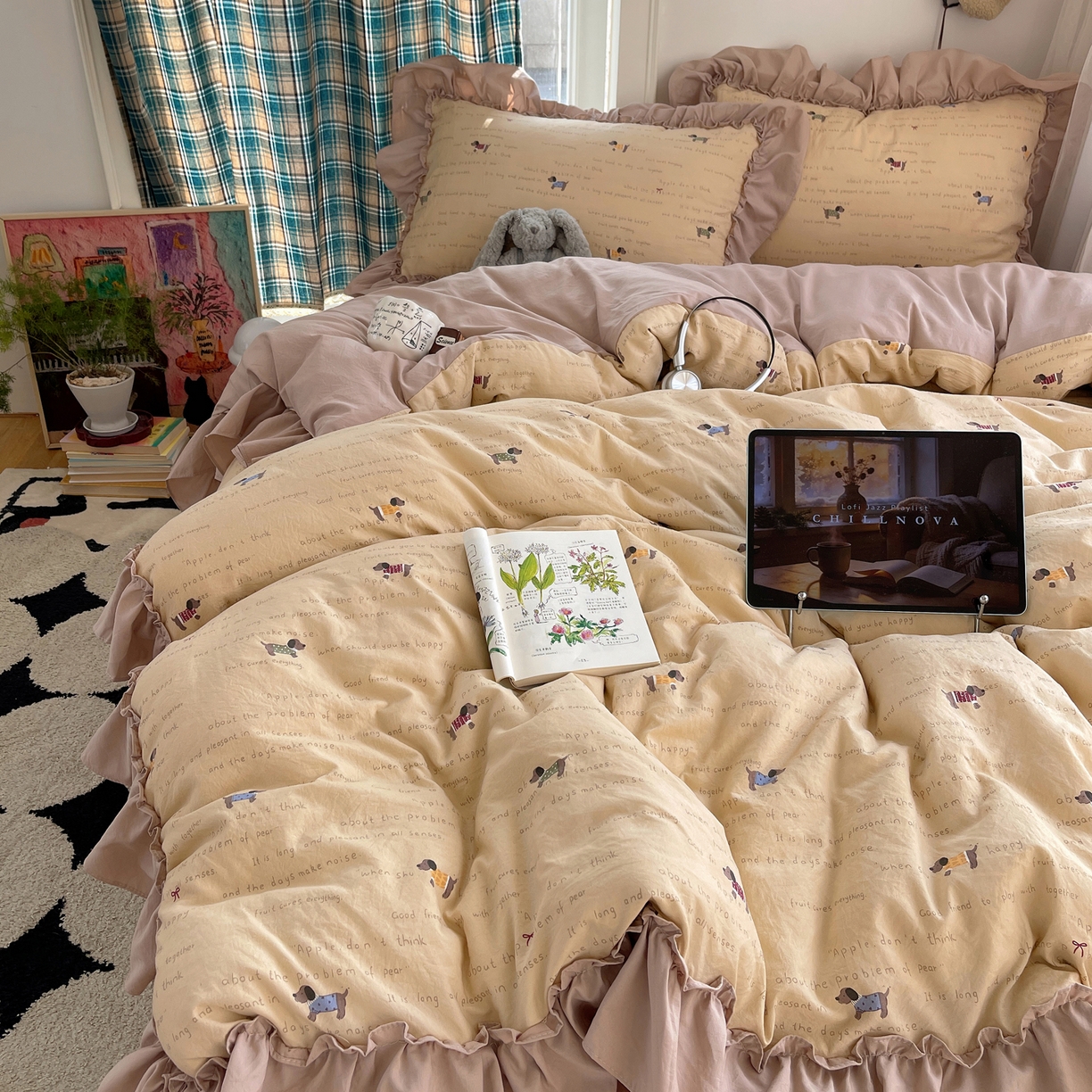 91家纺网 家纺一手货源 找家纺 （总）凯洛奇 2026新款A类仿棉四件套古法水洗棉法式工艺花边套件（提供买家秀）