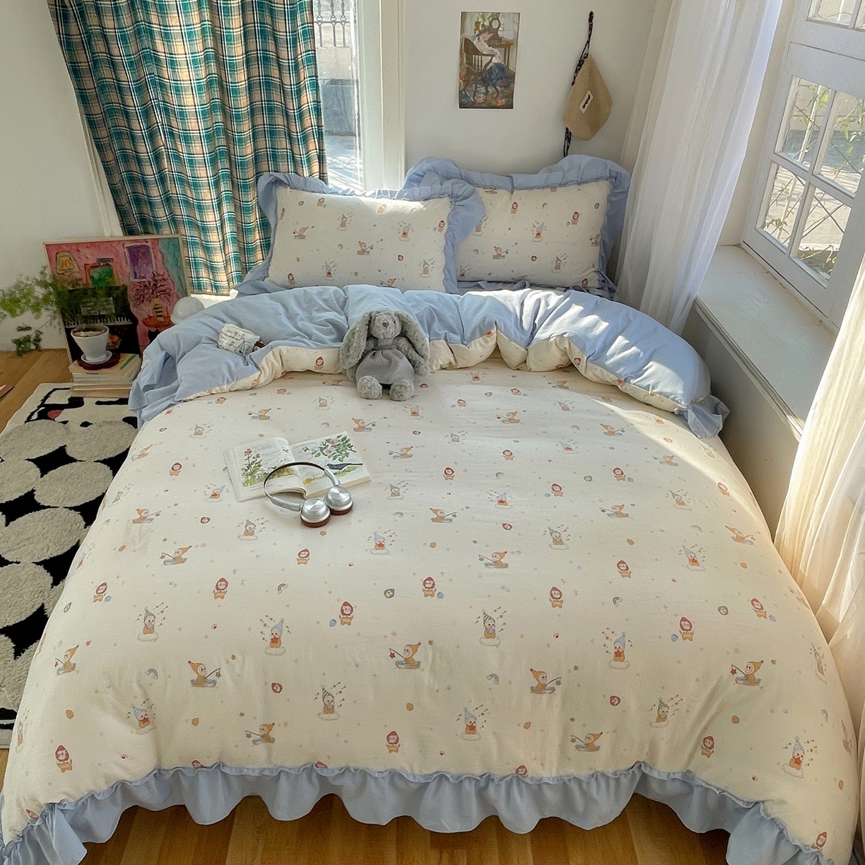 91家纺网 家纺一手货源 找家纺 凯洛奇 2026新款A类仿棉四件套古法水洗棉法式工艺花边套件（提供买家秀） 精灵女孩