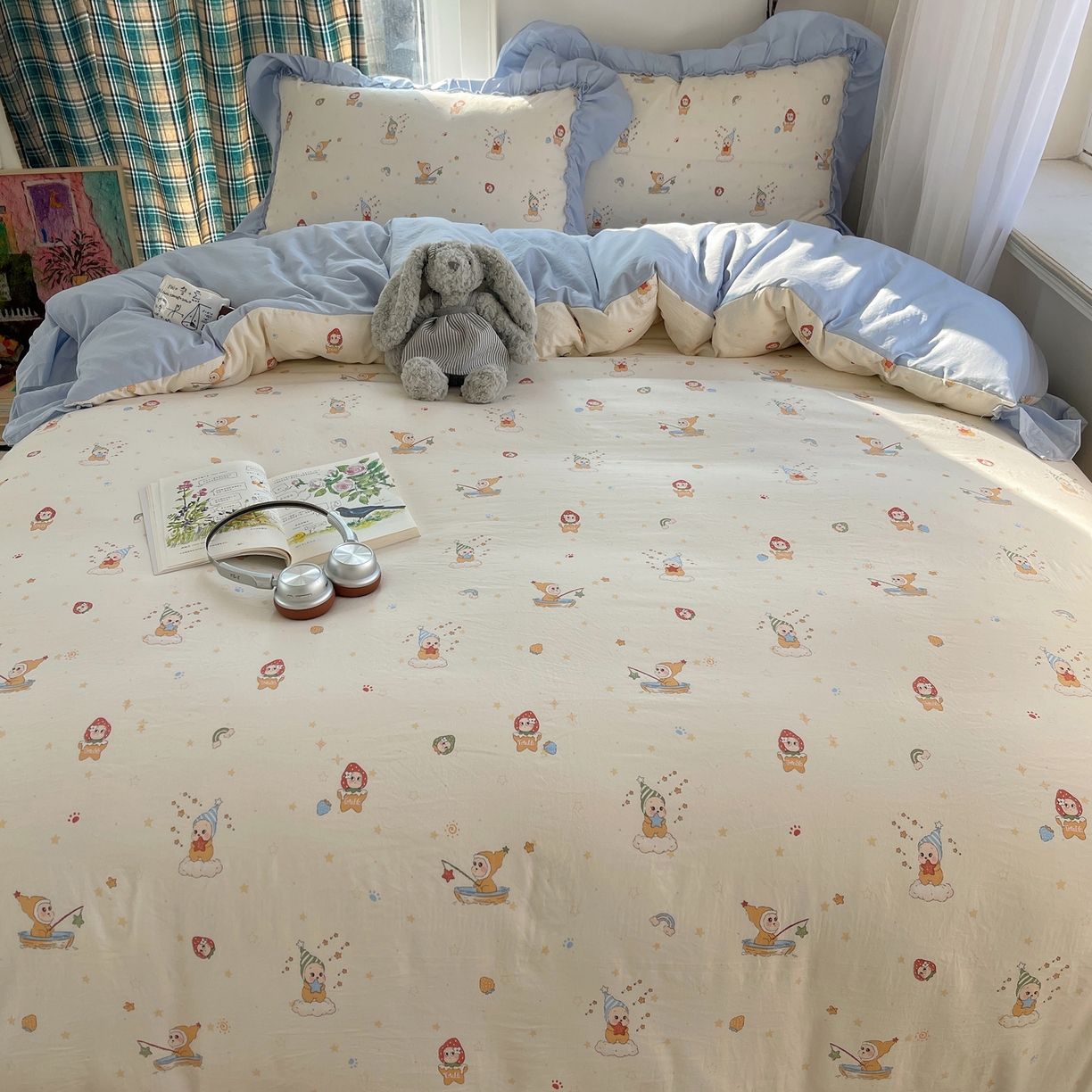 91家纺网 家纺一手货源 找家纺 凯洛奇 2026新款A类仿棉四件套古法水洗棉法式工艺花边套件（提供买家秀） 精灵女孩