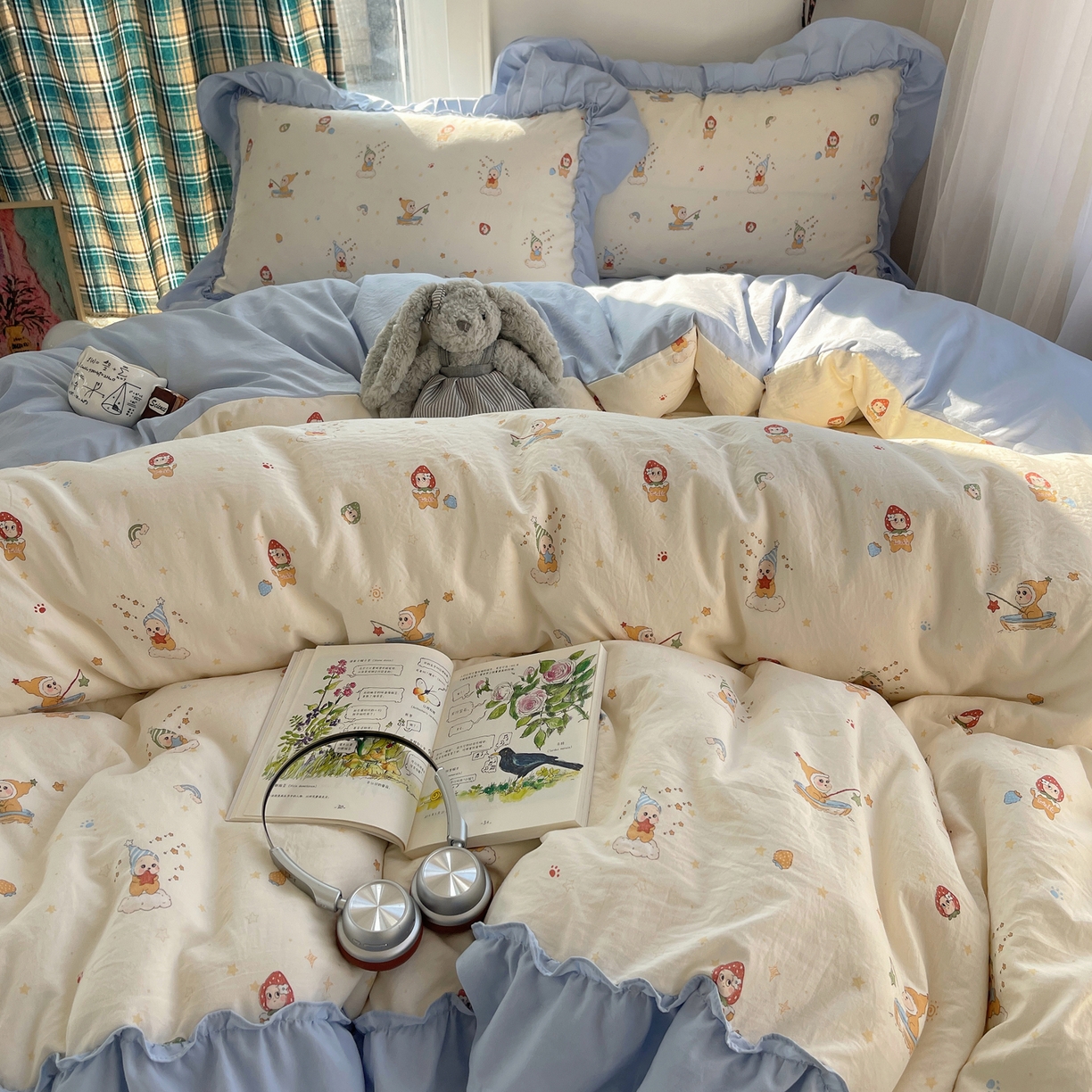 91家纺网 家纺一手货源 找家纺 凯洛奇 2026新款A类仿棉四件套古法水洗棉法式工艺花边套件（提供买家秀） 精灵女孩