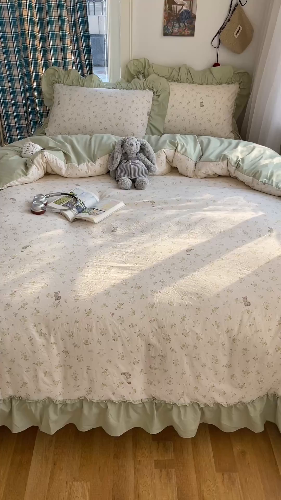 91家纺网 家纺一手货源 找家纺 凯洛奇 2026新款A类仿棉四件套古法水洗棉法式工艺花边套件（提供买家秀） 林间小兔