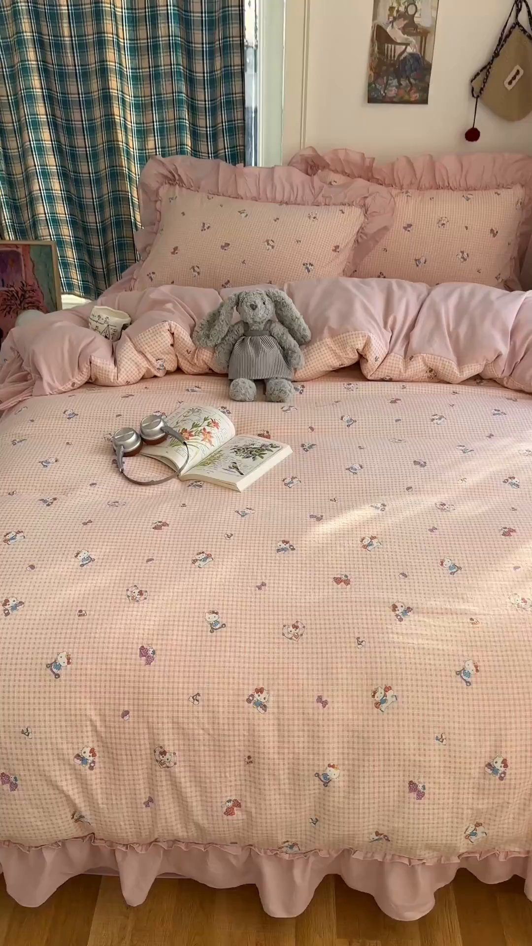 91家纺网 家纺一手货源 找家纺 凯洛奇 2026新款A类仿棉四件套古法水洗棉法式工艺花边套件（提供买家秀） 萌萌小猫