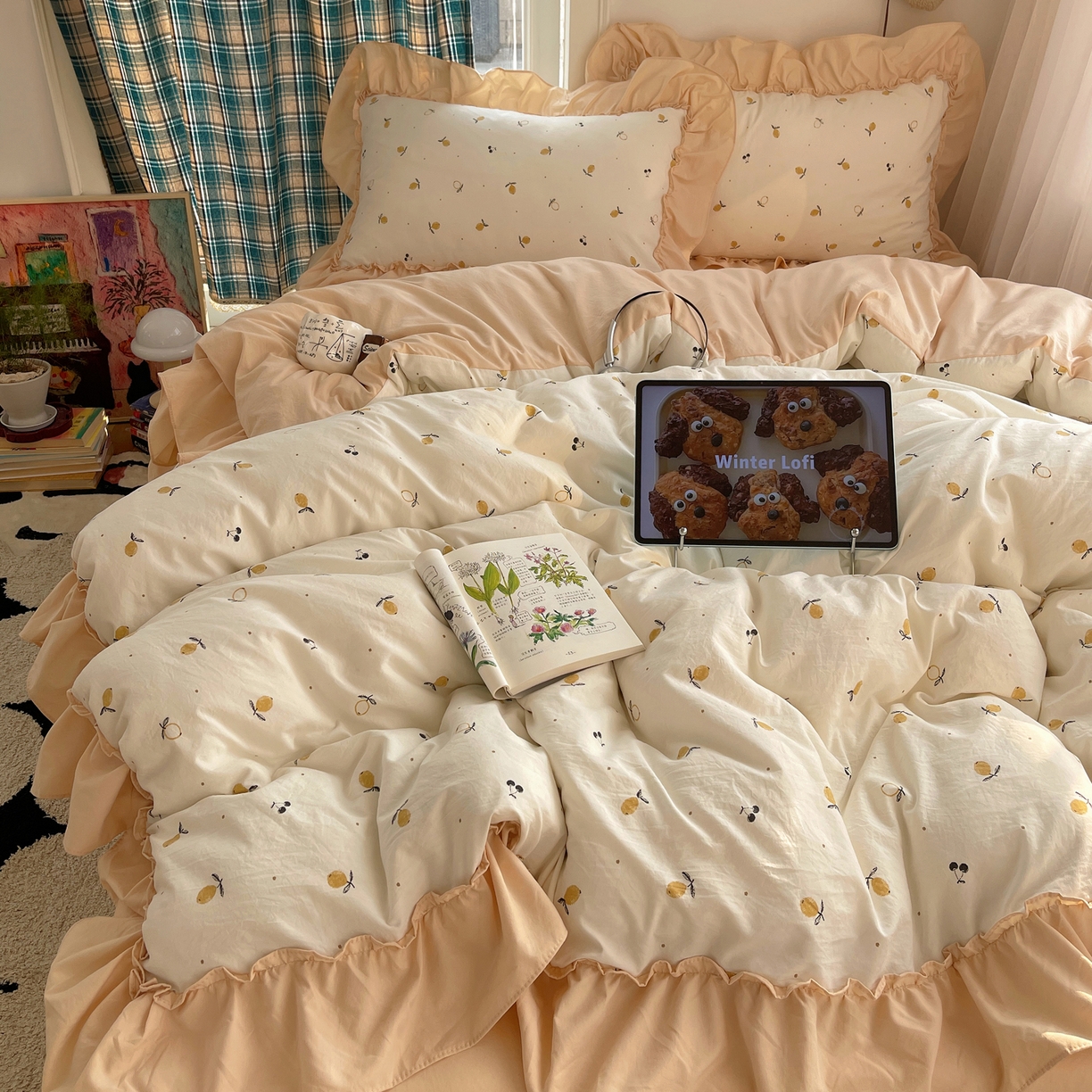 凯洛奇 2026新款A类仿棉四件套古法水洗棉法式工艺花边套件（提供买家秀） 硕果盈盈