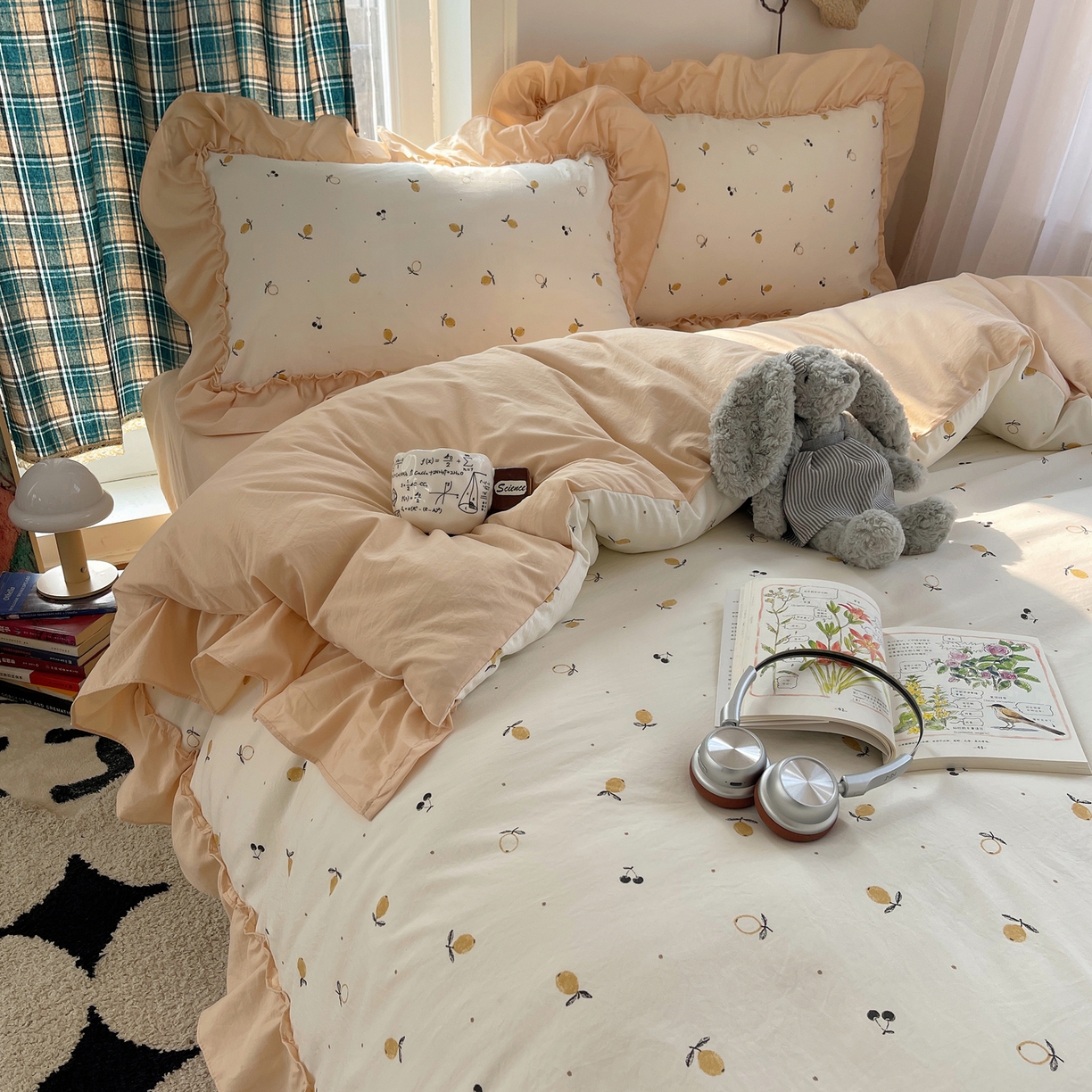 91家纺网 家纺一手货源 找家纺 凯洛奇 2026新款A类仿棉四件套古法水洗棉法式工艺花边套件（提供买家秀） 硕果盈盈