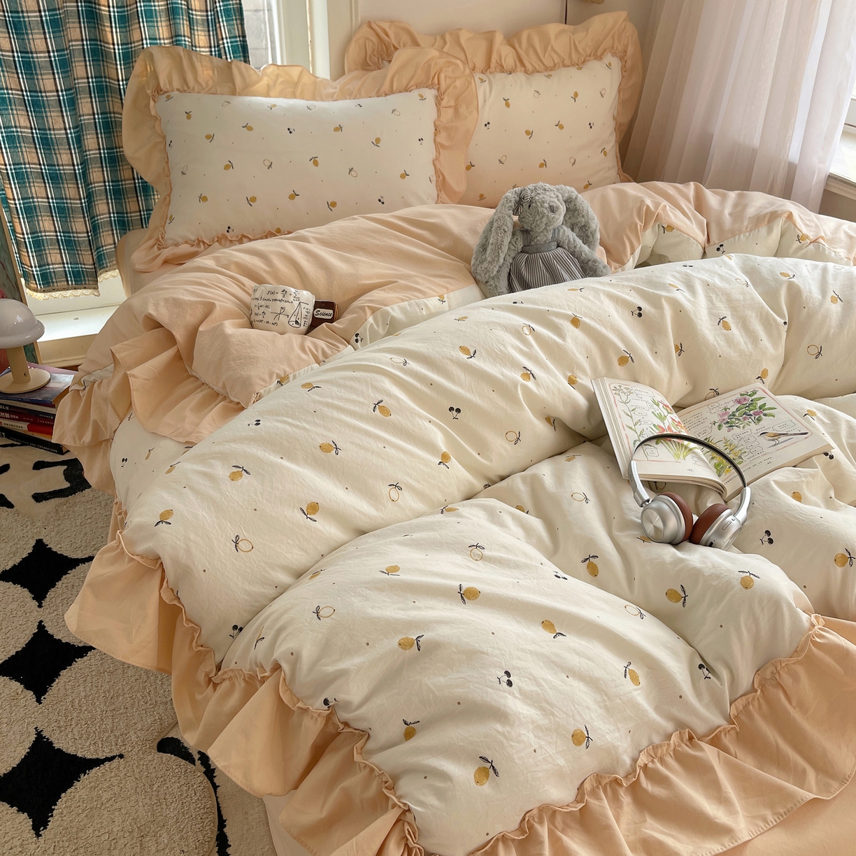 91家纺网 家纺一手货源 找家纺 凯洛奇 2026新款A类仿棉四件套古法水洗棉法式工艺花边套件（提供买家秀） 硕果盈盈