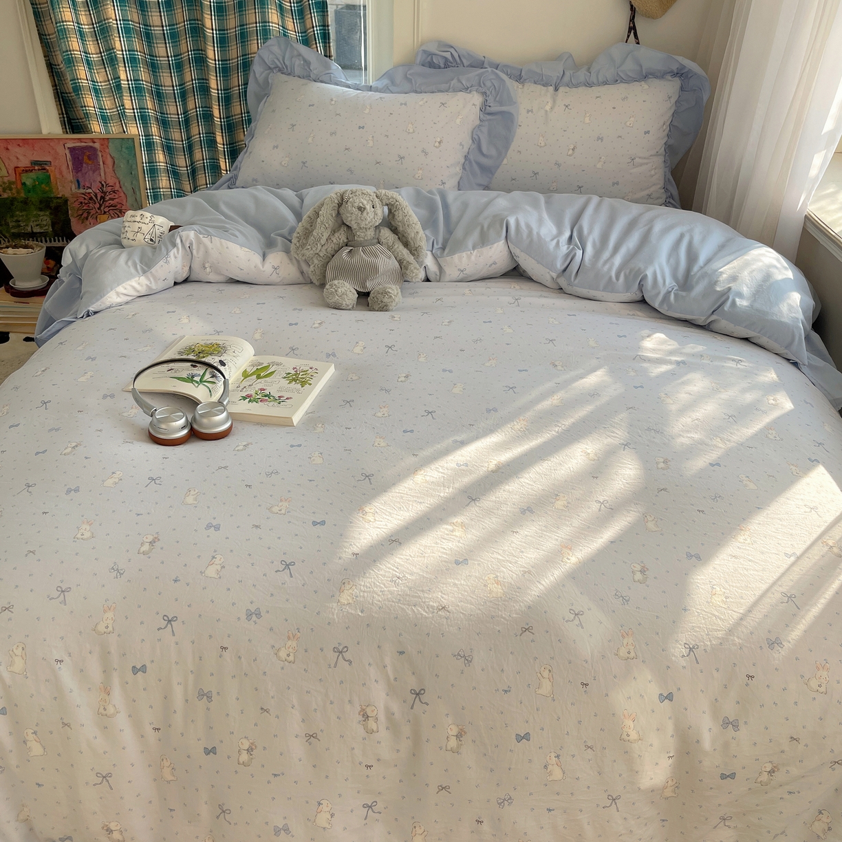 91家纺网 家纺一手货源 找家纺 凯洛奇 2026新款A类仿棉四件套古法水洗棉法式工艺花边套件（提供买家秀） 心动蓝海