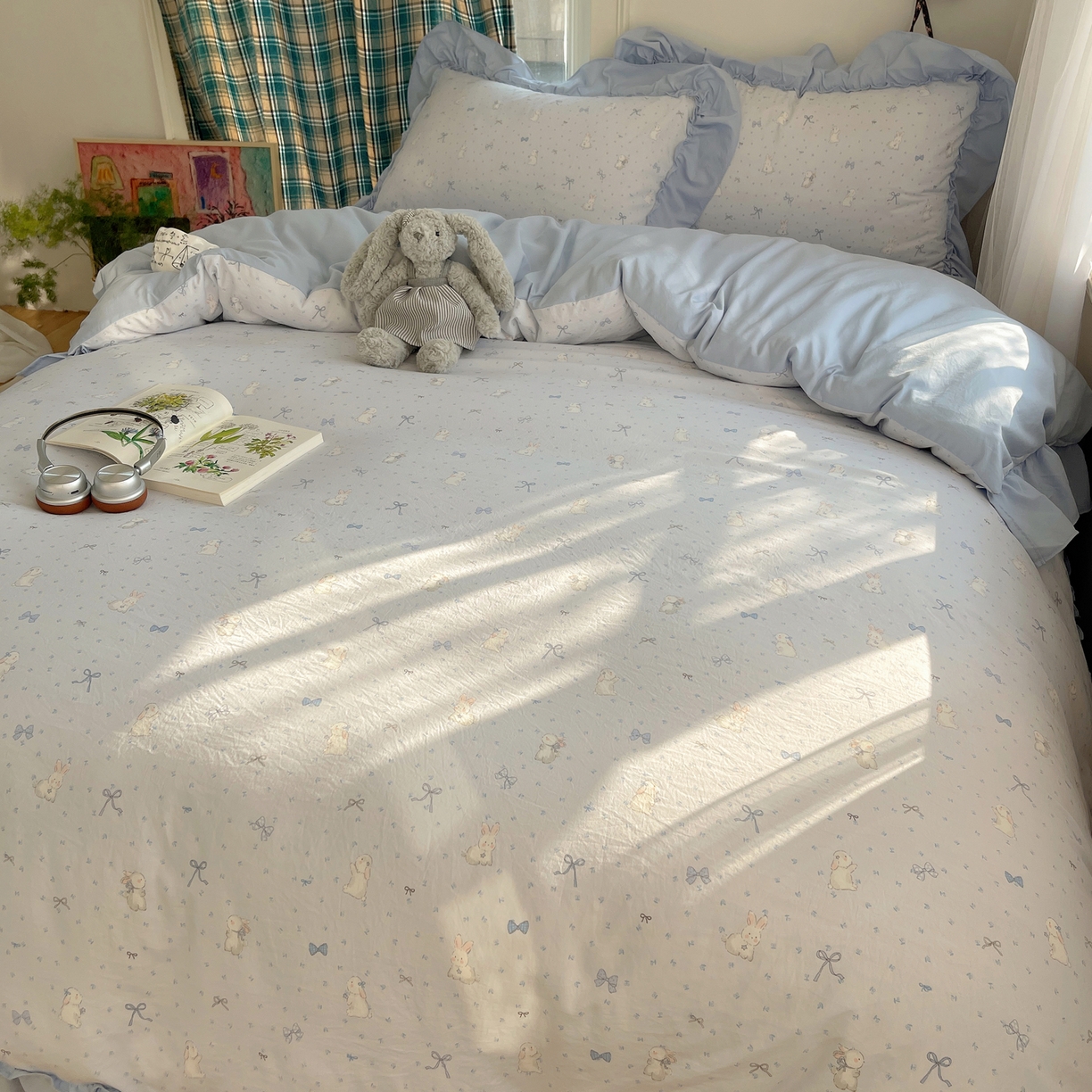 91家纺网 家纺一手货源 找家纺 凯洛奇 2026新款A类仿棉四件套古法水洗棉法式工艺花边套件（提供买家秀） 心动蓝海