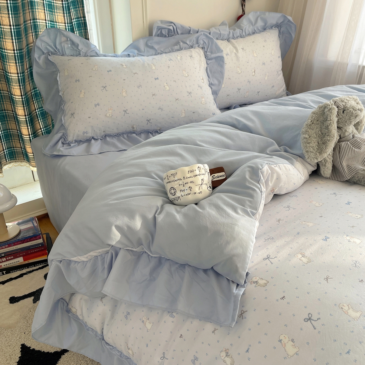 91家纺网 家纺一手货源 找家纺 凯洛奇 2026新款A类仿棉四件套古法水洗棉法式工艺花边套件（提供买家秀） 心动蓝海