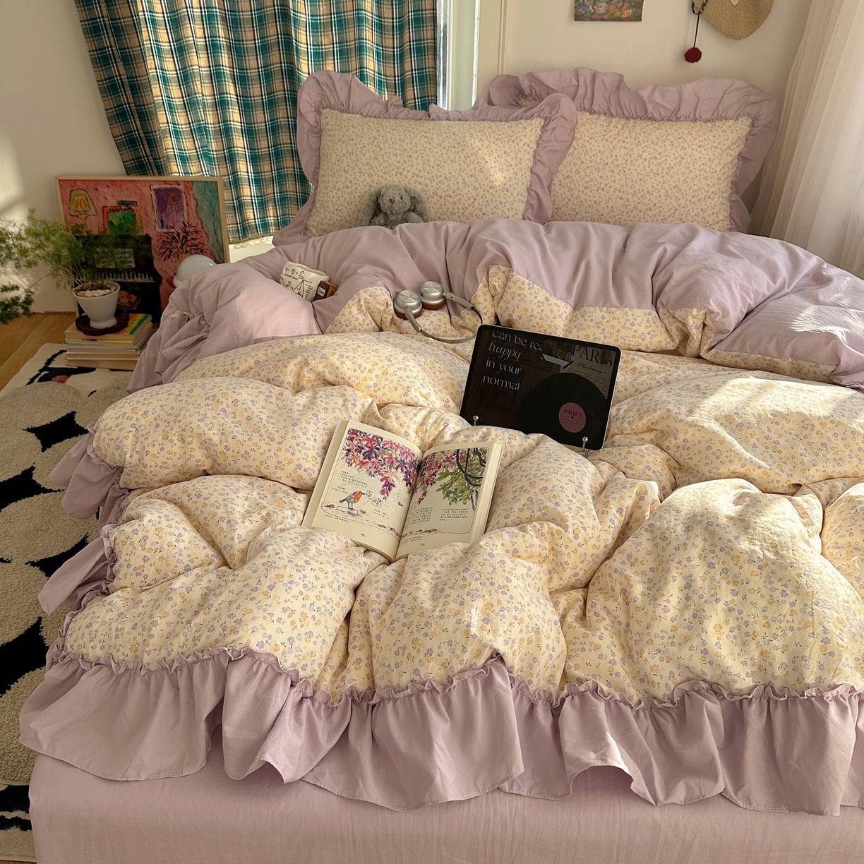 凯洛奇 2026新款A类仿棉四件套古法水洗棉法式工艺花边套件（提供买家秀） 紫藤花语