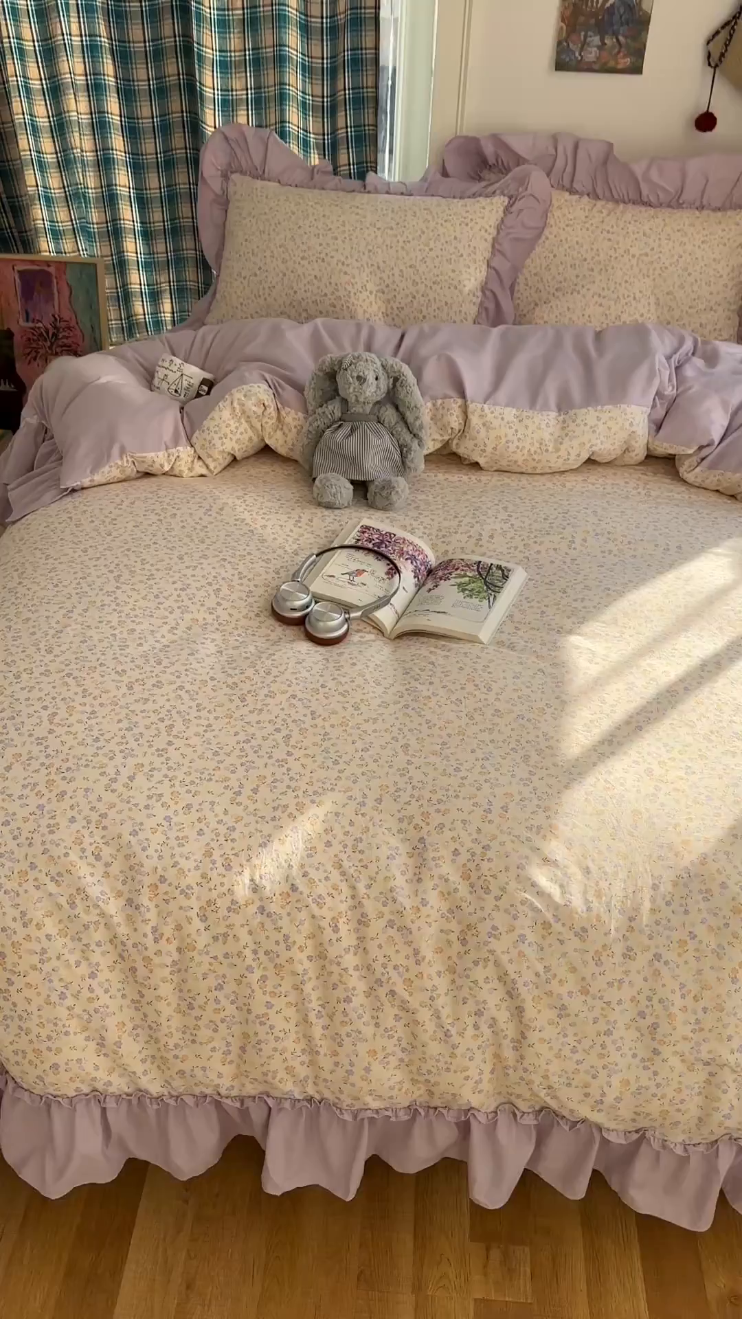 91家纺网 家纺一手货源 找家纺 凯洛奇 2026新款A类仿棉四件套古法水洗棉法式工艺花边套件（提供买家秀） 紫藤花语