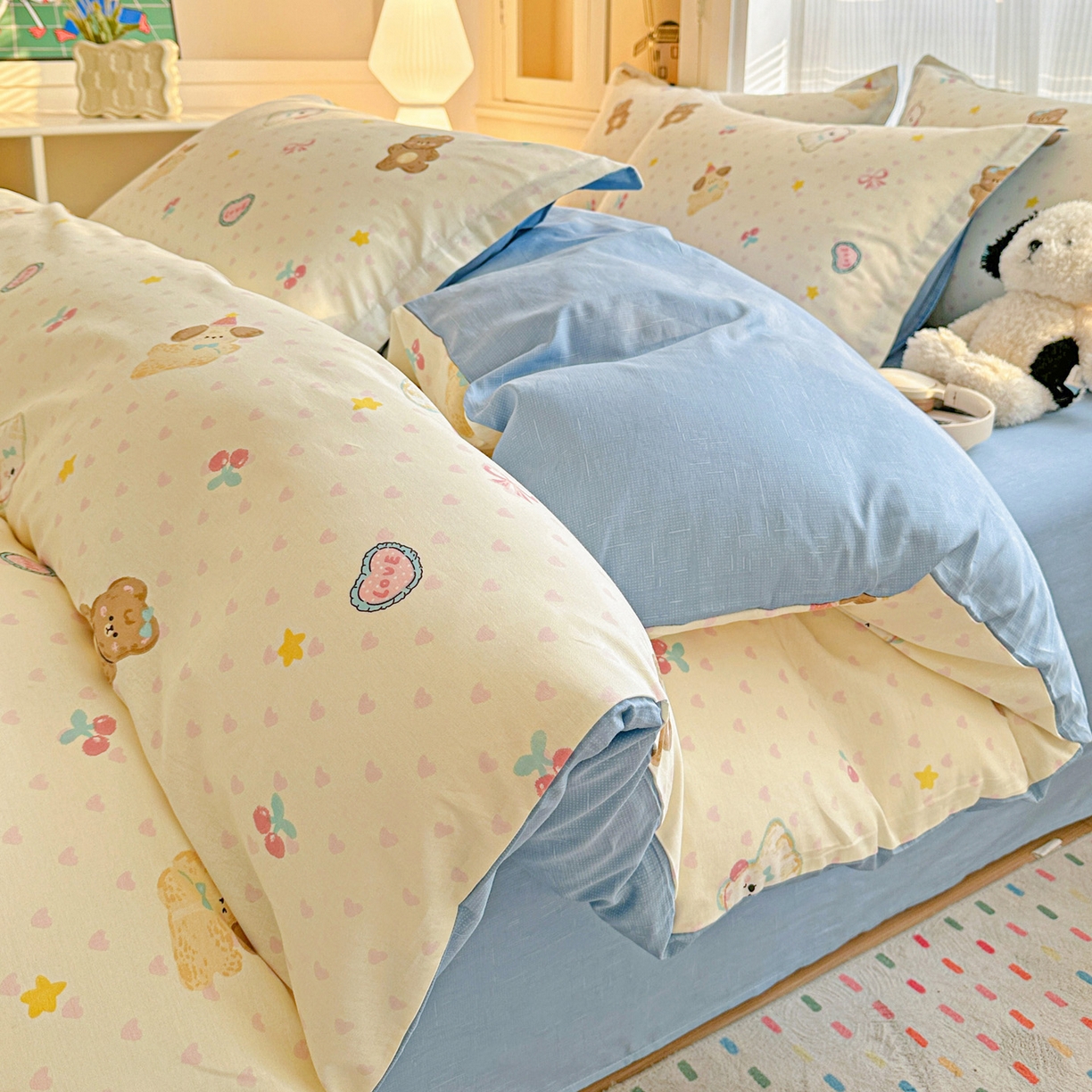 91家纺网 家纺一手货源 找家纺 （总）春雨家居 2026新款全棉纯棉花ins减龄可爱小清新四件套（提供买家秀、质检报告、有预留缩水））