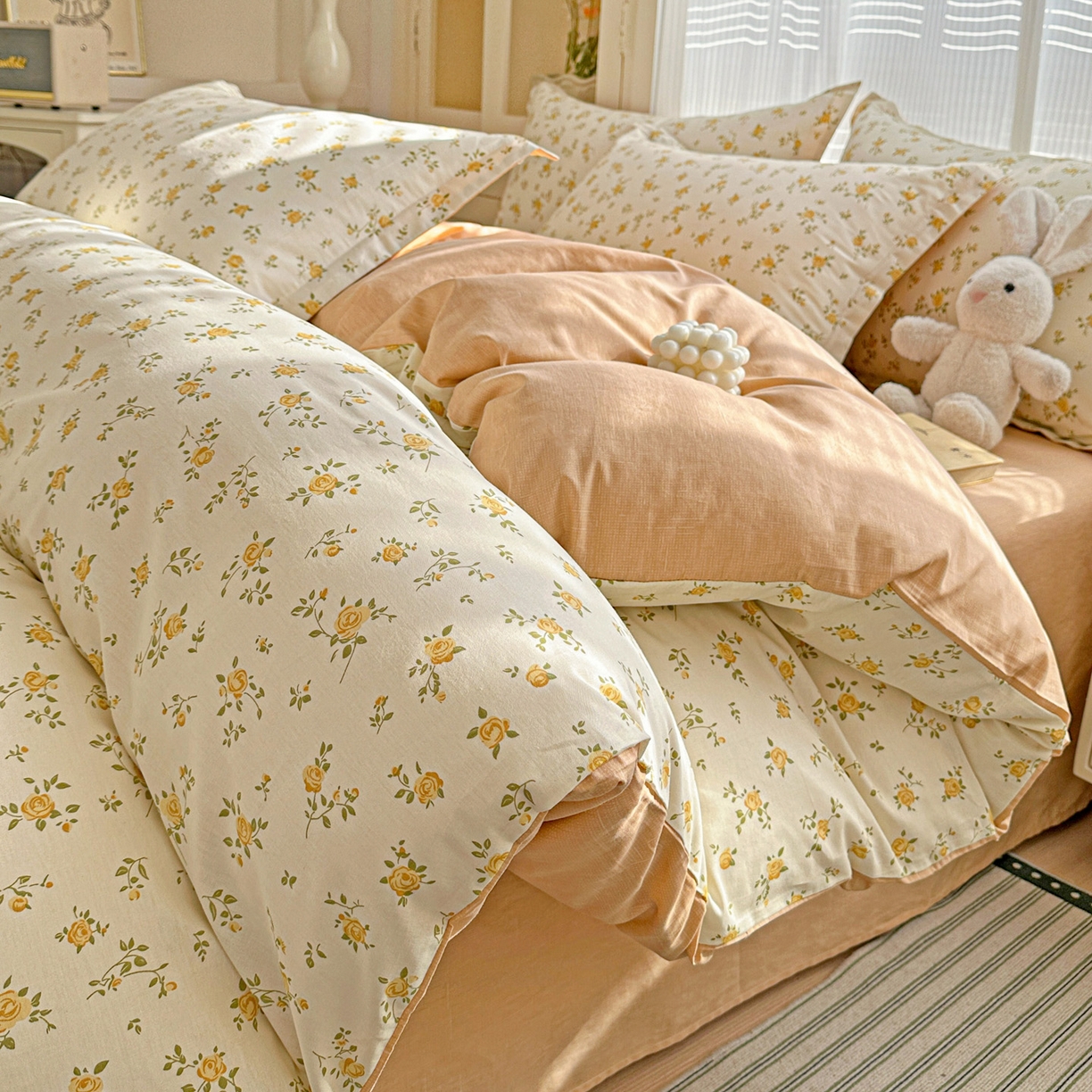 91家纺网 家纺一手货源 找家纺 （总）春雨家居 2026新款全棉纯棉花ins减龄可爱小清新四件套（提供买家秀、质检报告、有预留缩水））