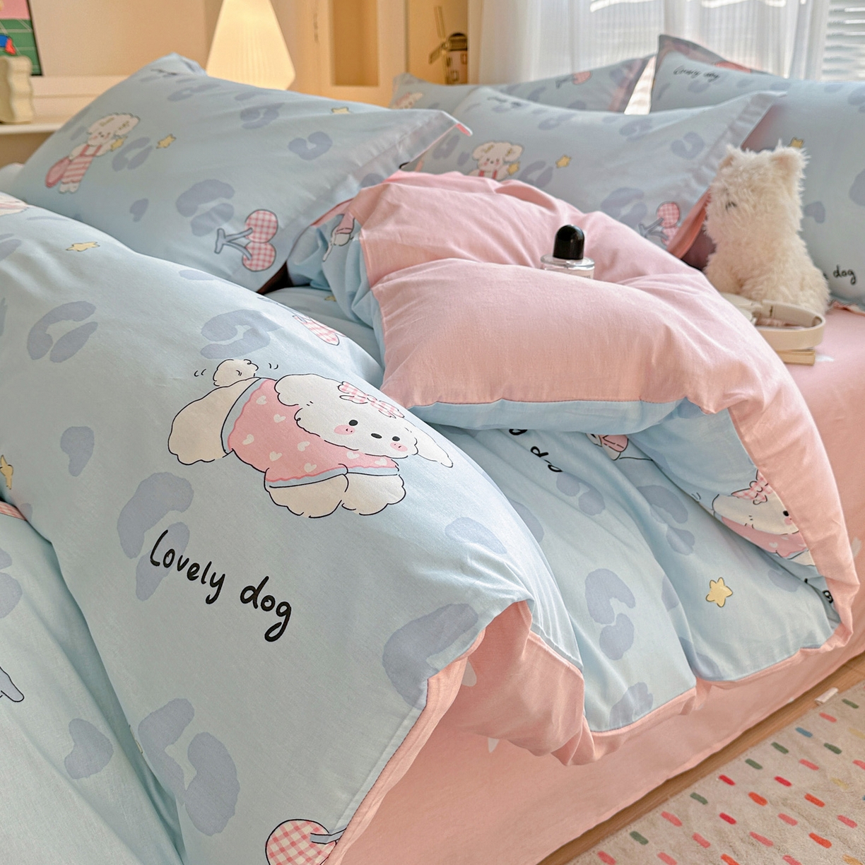 91家纺网 家纺一手货源 找家纺 （总）春雨家居 2026新款全棉纯棉花ins减龄可爱小清新四件套（提供买家秀、质检报告、有预留缩水））