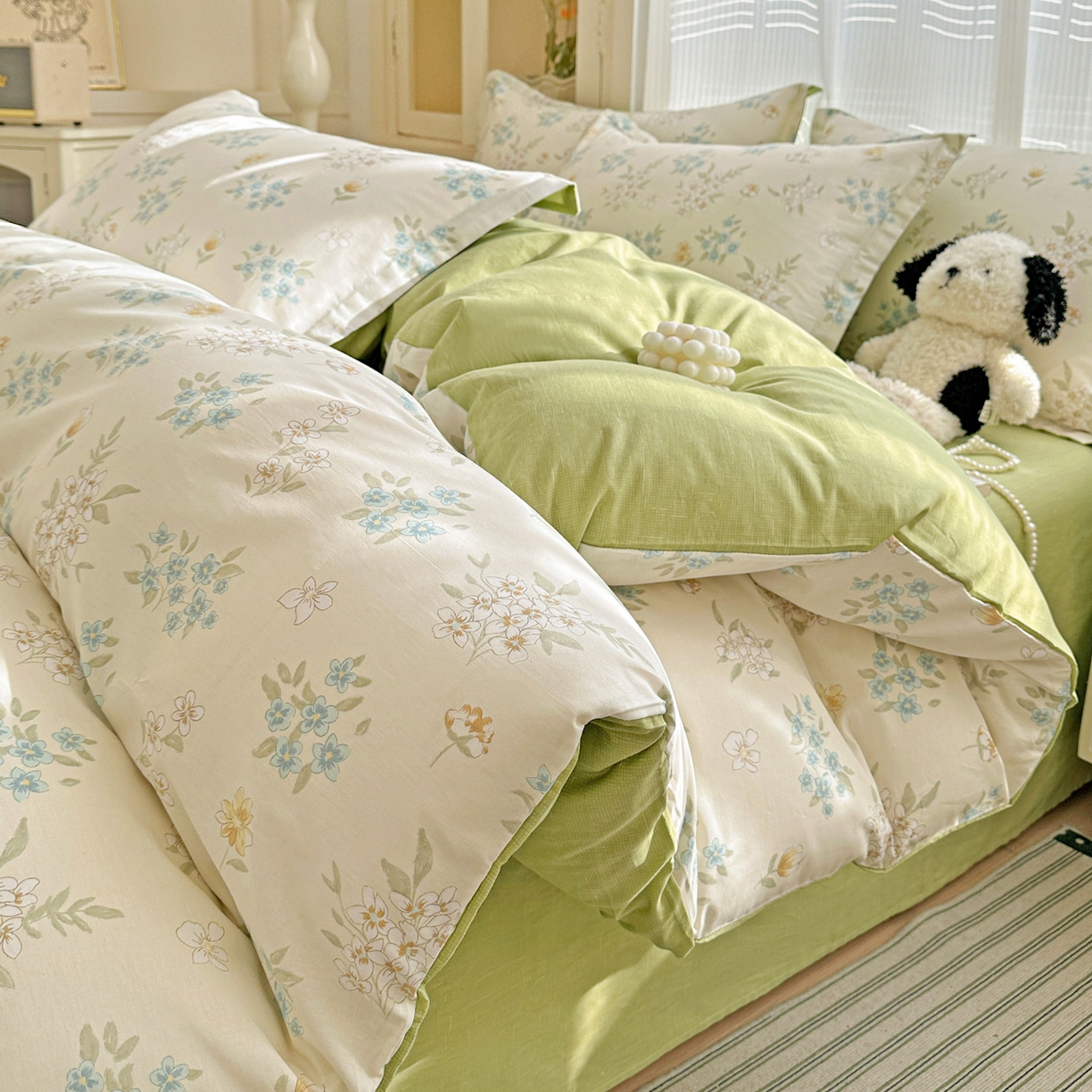 91家纺网 家纺一手货源 找家纺 （总）春雨家居 2026新款全棉纯棉花ins减龄可爱小清新四件套（提供买家秀、质检报告、有预留缩水））