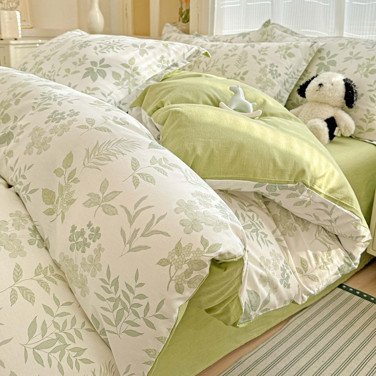 91家纺网 家纺一手货源 找家纺 （总）春雨家居 2026新款全棉纯棉花ins减龄可爱小清新四件套（提供买家秀、质检报告、有预留缩水））