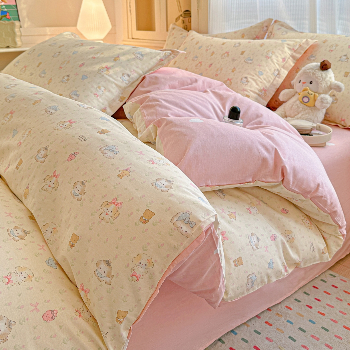 91家纺网 家纺一手货源 找家纺 （总）春雨家居 2026新款全棉纯棉花ins减龄可爱小清新四件套（提供买家秀、质检报告、有预留缩水））