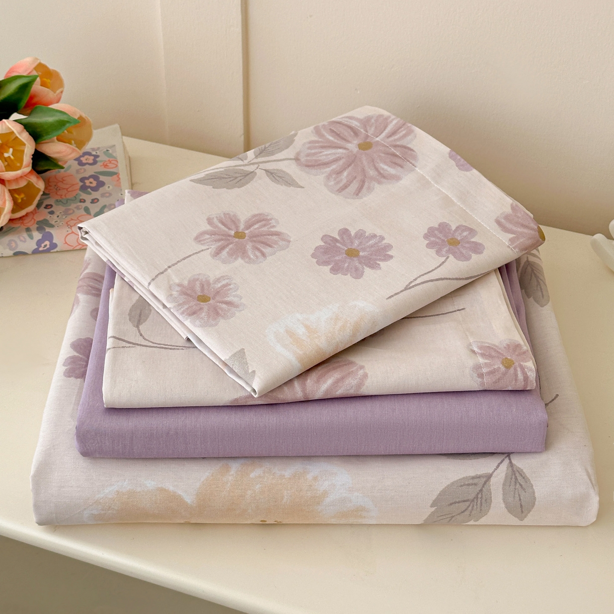 91家纺网 家纺一手货源 找家纺 春雨家居 2026新款全棉纯棉花ins减龄可爱小清新四件套 秋日确幸-豆沙