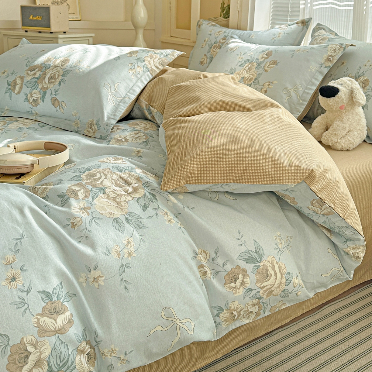 91家纺网 家纺一手货源 找家纺 （总）春雨家居 2026新款全棉纯棉花ins减龄可爱小清新四件套（提供买家秀、质检报告、有预留缩水））