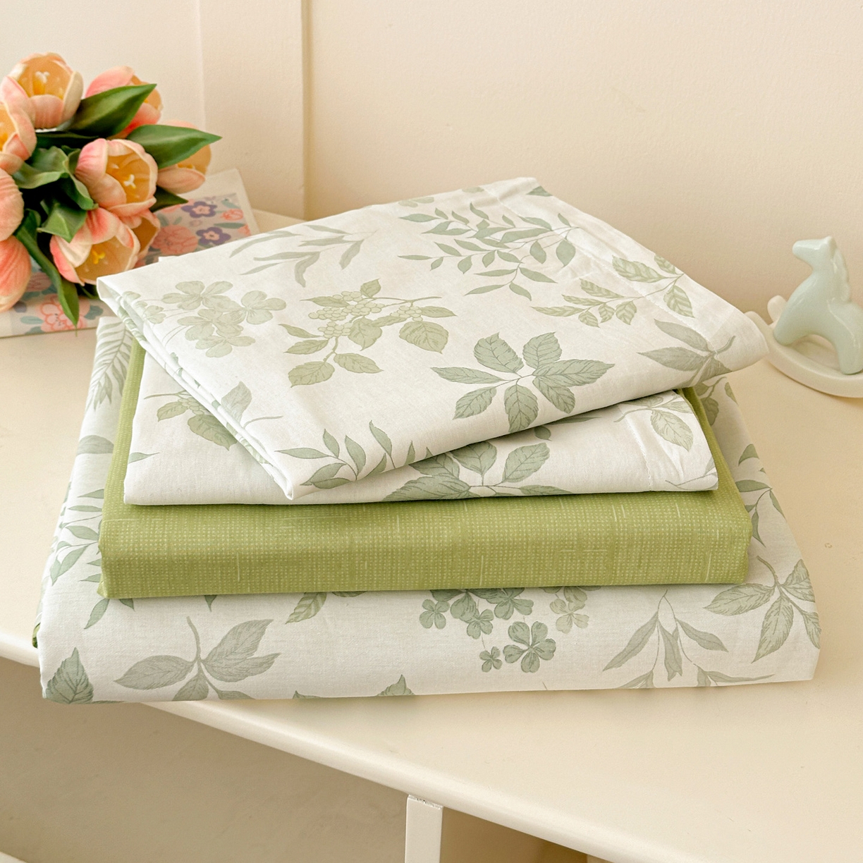 91家纺网 家纺一手货源 找家纺 春雨家居 2026新款全棉纯棉花ins减龄可爱小清新四件套 洛克庄园-绿