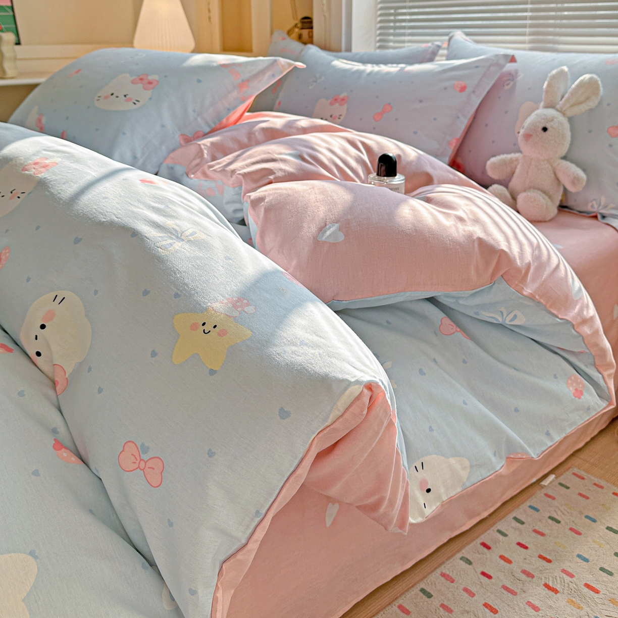 春雨家居 2026新款全棉纯棉花ins减龄可爱小清新四件套 奶油凯蒂-兰