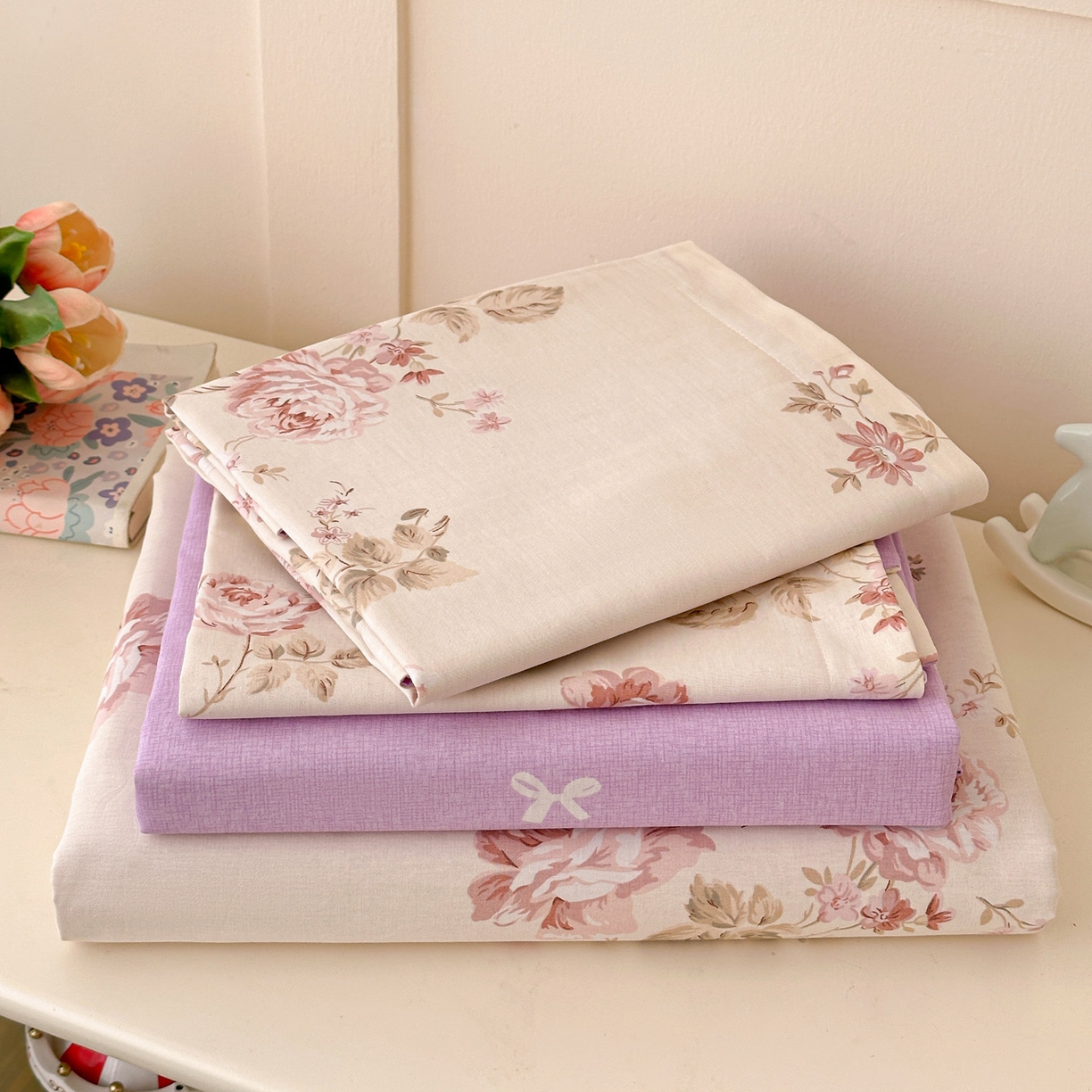 91家纺网 家纺一手货源 找家纺 春雨家居 2026新款全棉纯棉花ins减龄可爱小清新四件套 朵唯