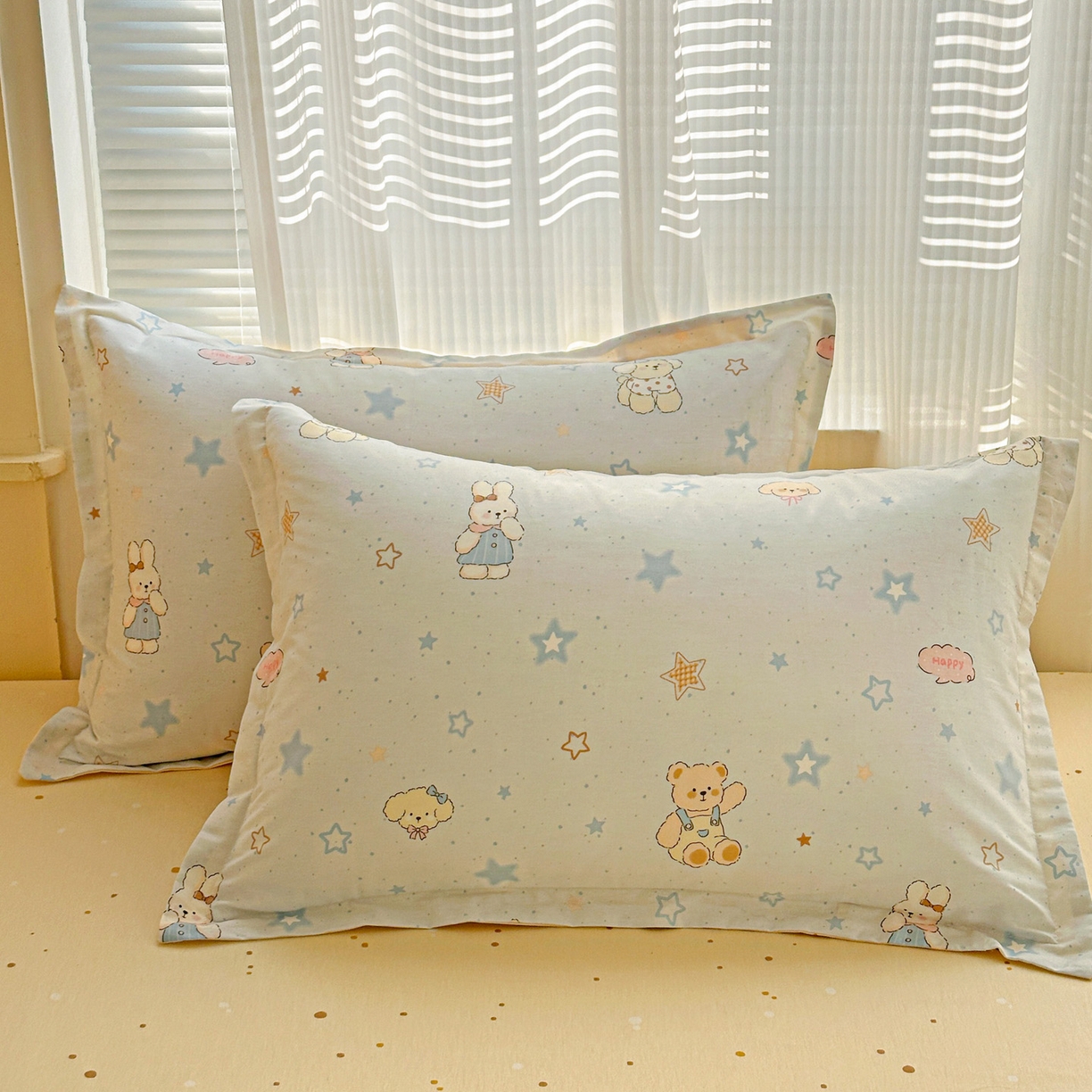 91家纺网 家纺一手货源 找家纺 春雨家居 2026新款全棉纯棉花ins减龄可爱小清新四件套 星星童话园-兰