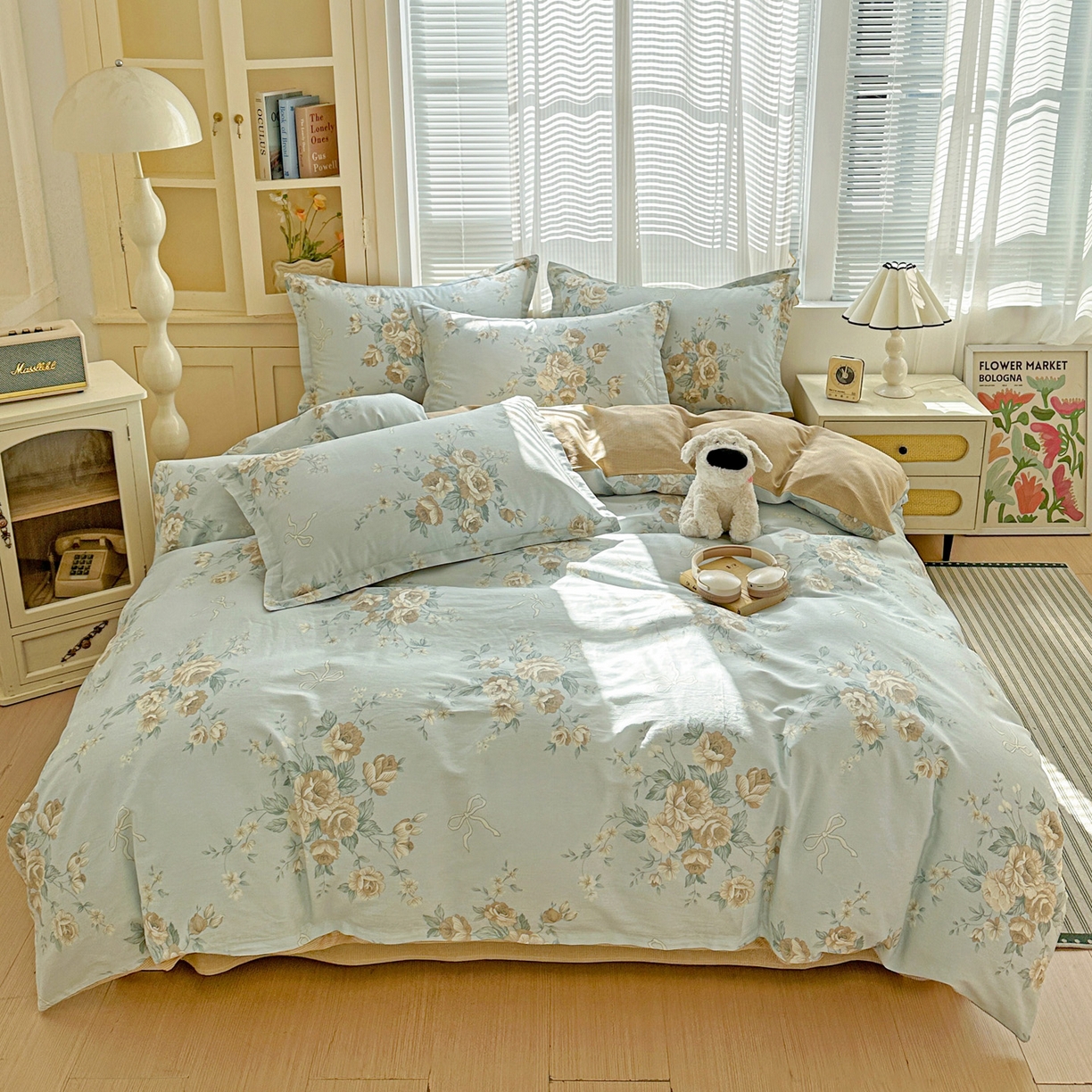 91家纺网 家纺一手货源 找家纺 （总）春雨家居 2026新款全棉纯棉花ins减龄可爱小清新四件套（提供买家秀、质检报告、有预留缩水））