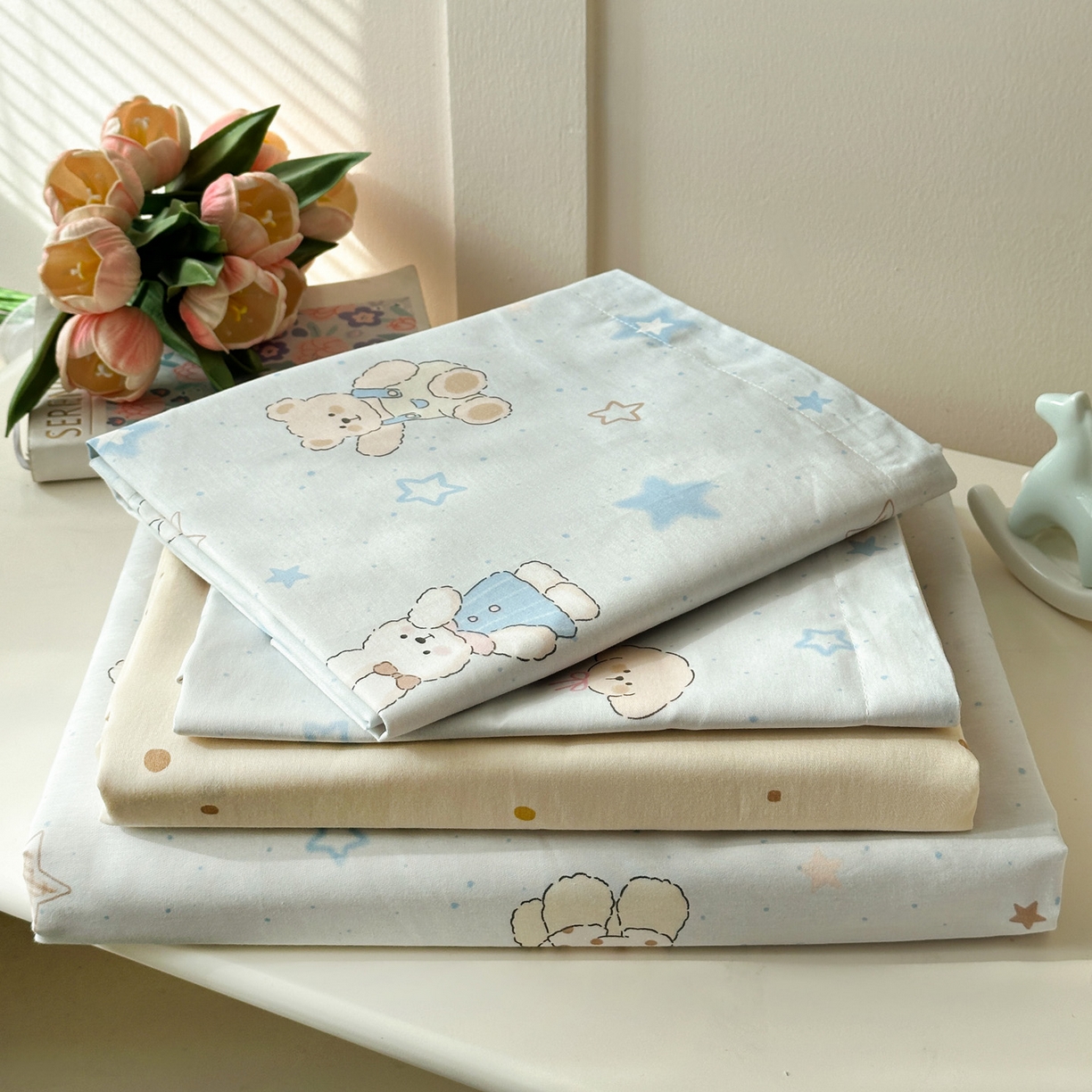 91家纺网 家纺一手货源 找家纺 春雨家居 2026新款全棉纯棉花ins减龄可爱小清新四件套 星星童话园-兰