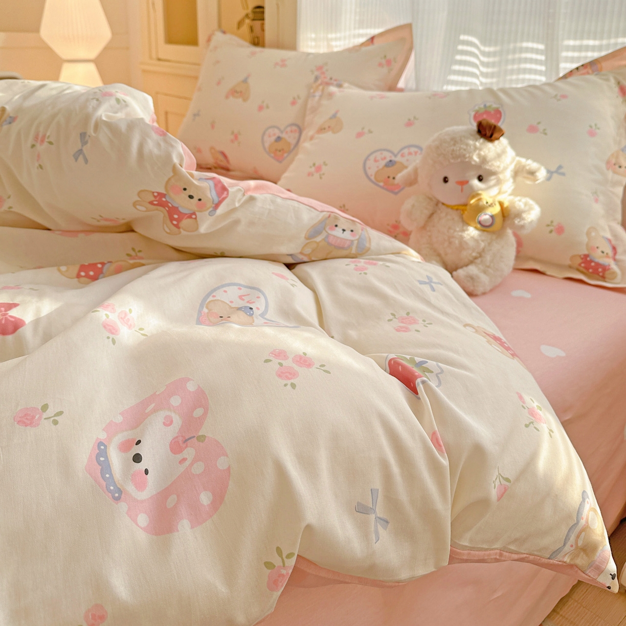 91家纺网 家纺一手货源 找家纺 春雨家居 2026新款全棉纯棉花ins减龄可爱小清新四件套 心动庄园