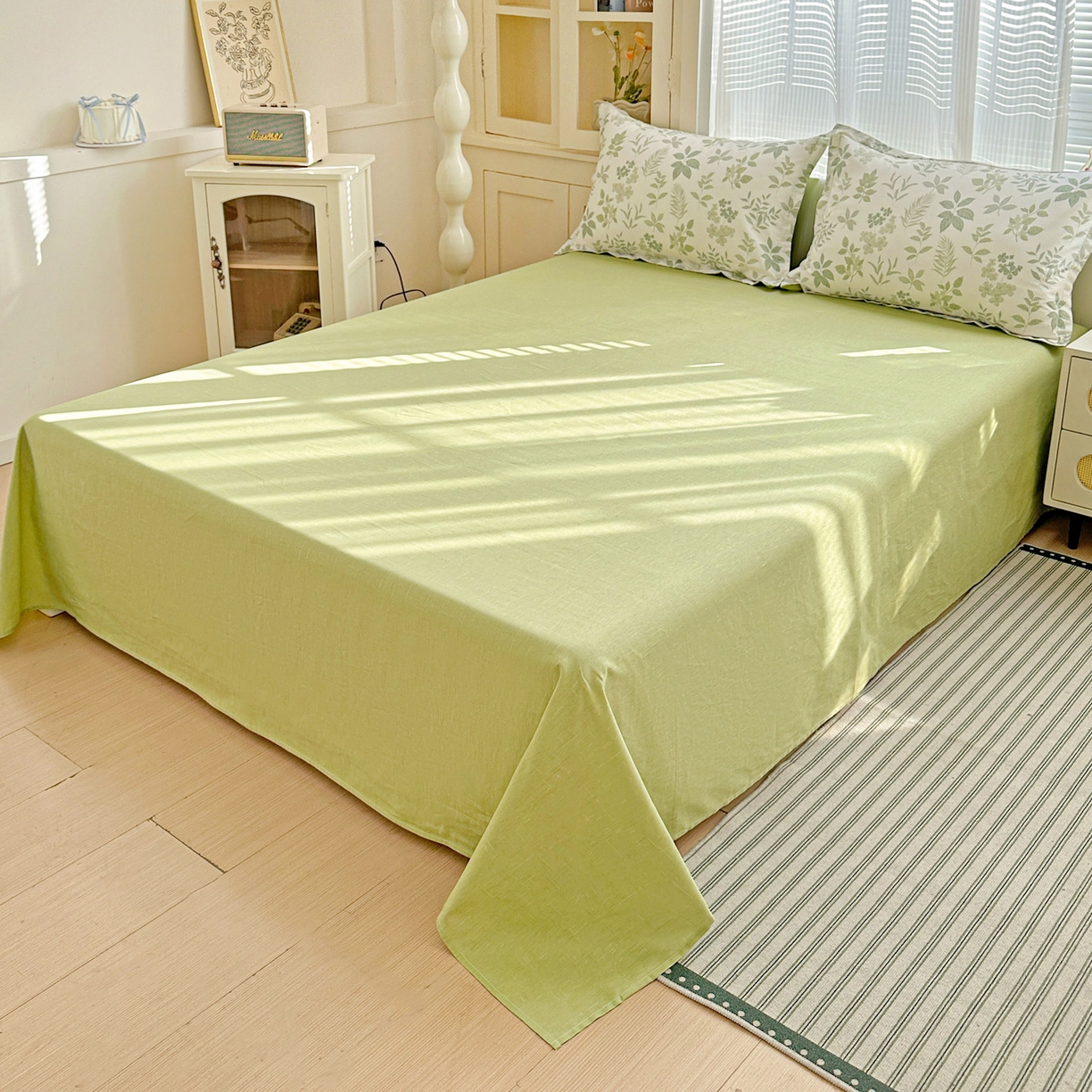 91家纺网 家纺一手货源 找家纺 春雨家居 2026新款全棉纯棉花ins减龄可爱小清新四件套 洛克庄园-绿