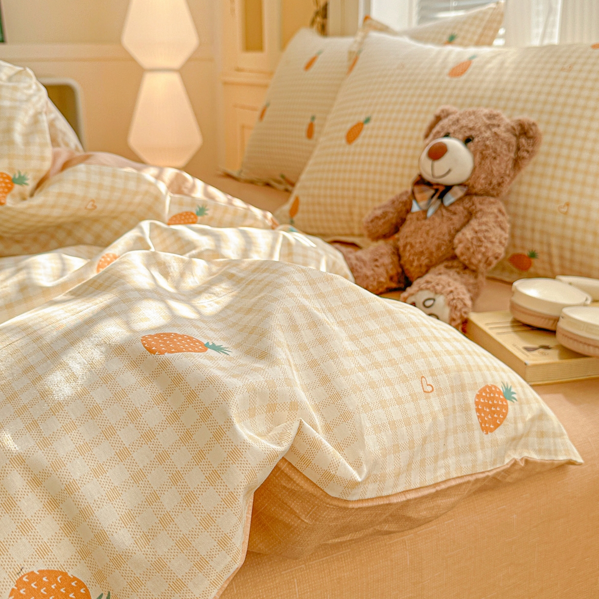 91家纺网 家纺一手货源 找家纺 春雨家居 2026新款全棉纯棉花ins减龄可爱小清新四件套 小菠萝