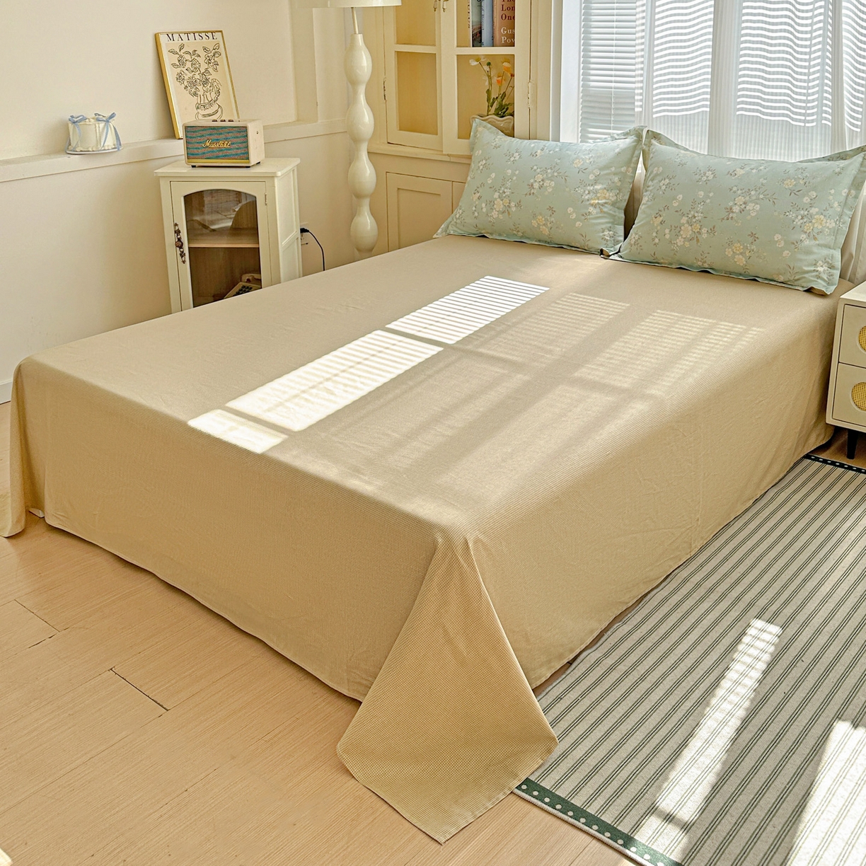 91家纺网 家纺一手货源 找家纺 春雨家居 2026新款全棉纯棉花ins减龄可爱小清新四件套 苏林-绿